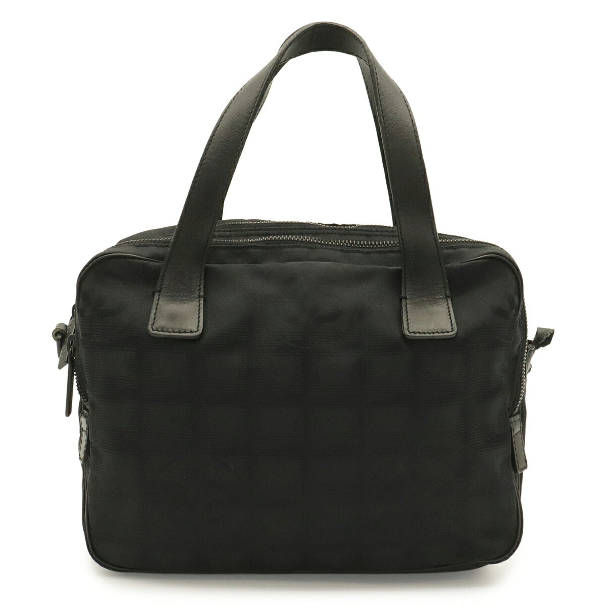 Chanel Black Nylon Jacquard Leather Handbag Tote Bag (Pre-Owned)
