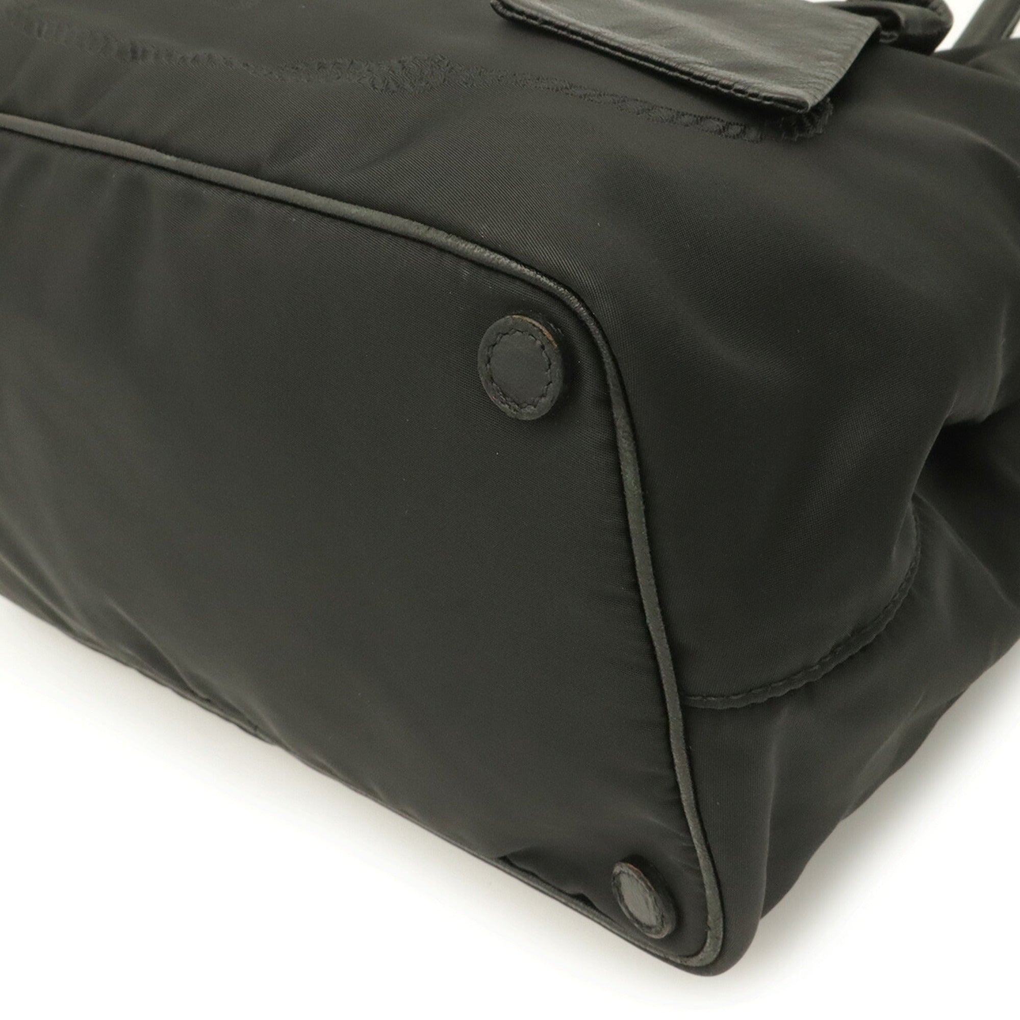 Prada Black Nero Nylon Leather Handbag Shoulder Bag (Pre-Owned)