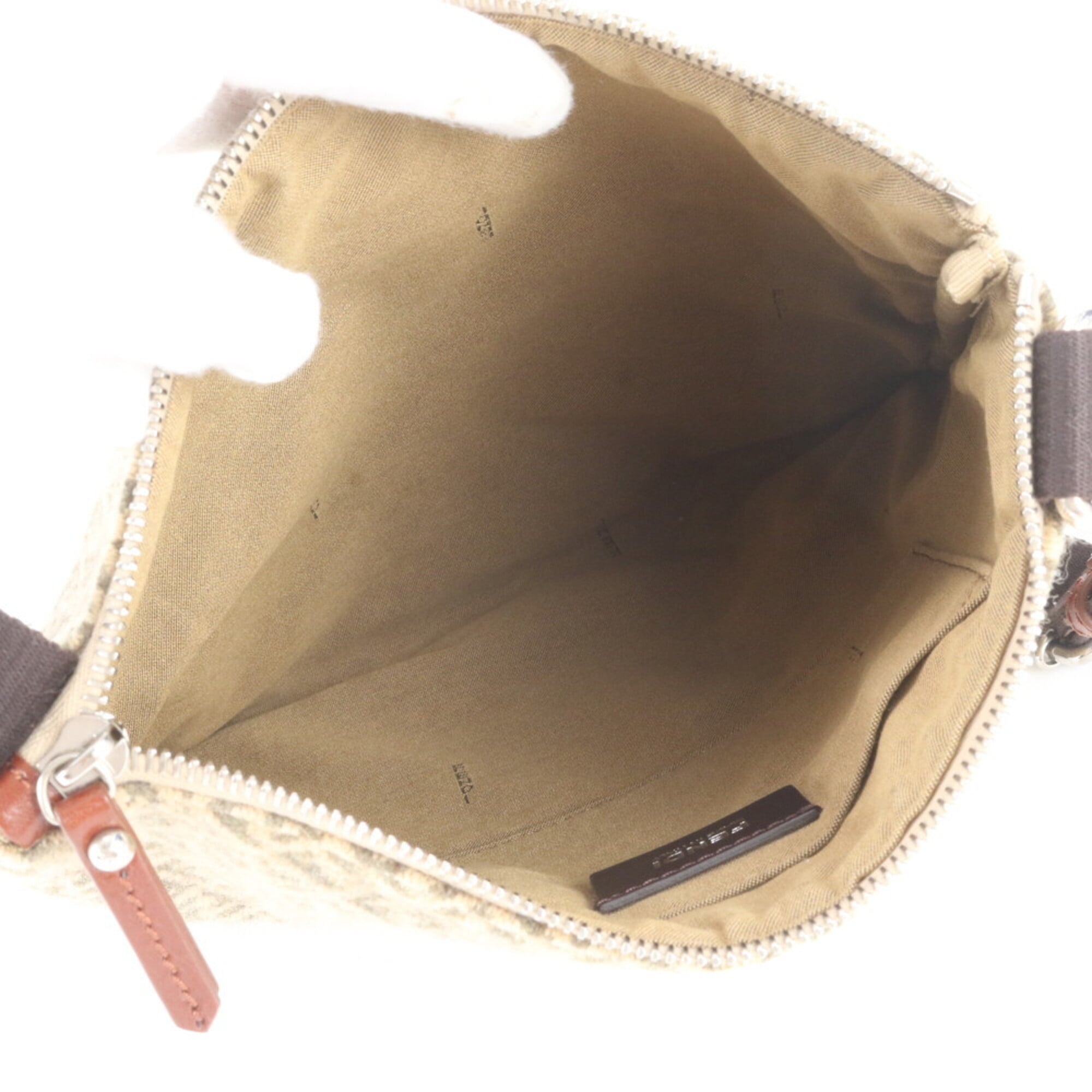 Fendi Beige Brown Leather Canvas Handbag Shoulder Bag Tote Bag (Pre-Owned)