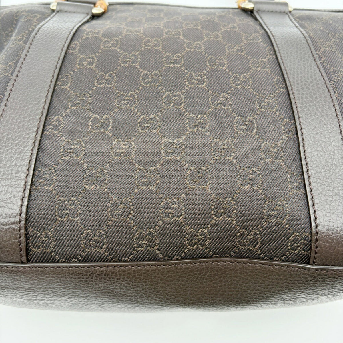 Gucci Dark Brown Canvas Bamboo Leather Tote Bag (Pre-Owned)