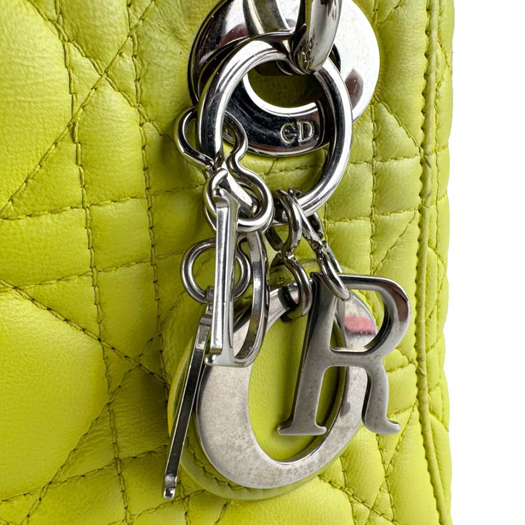 Christian Dior Green Yellow Leather Handbag Shoulder Bag (Pre-Owned)