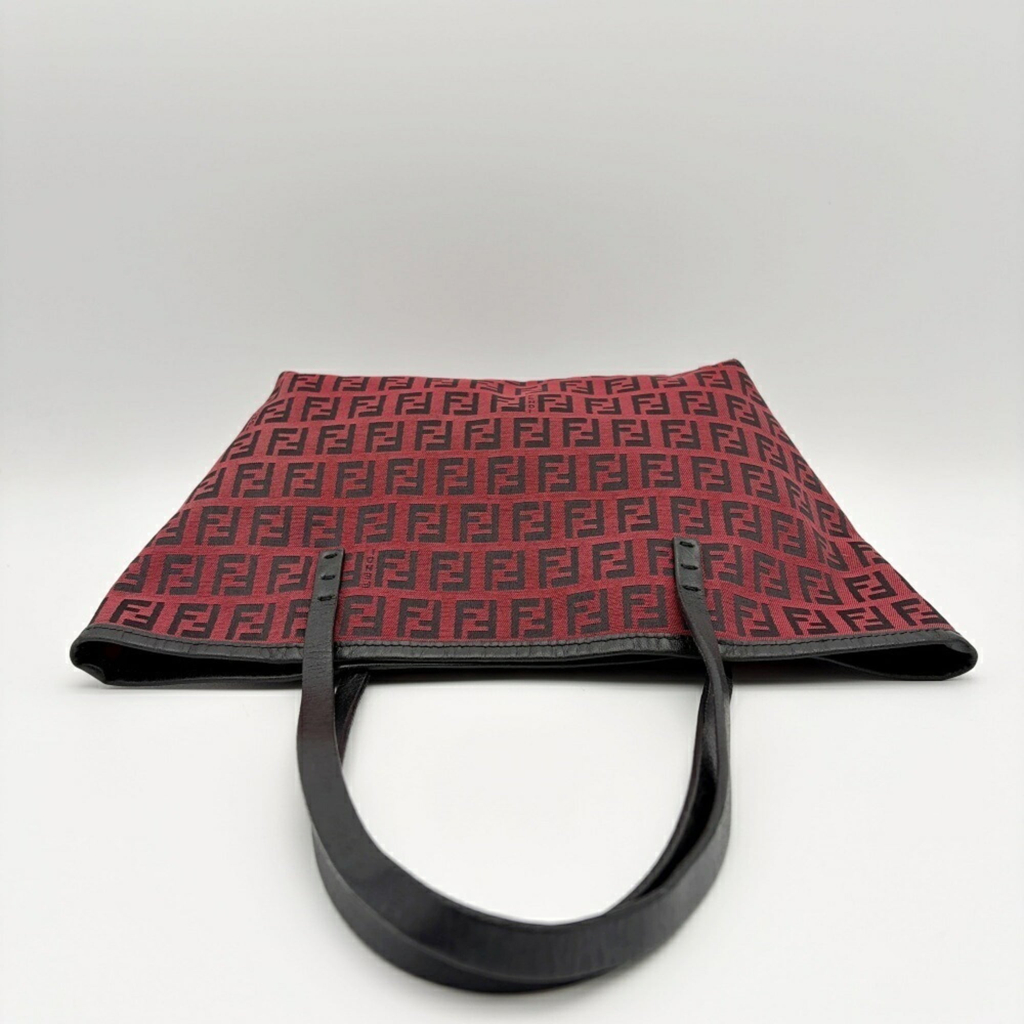 Fendi Black Red Color Canvas Leather Tote Bag (Pre-Owned)