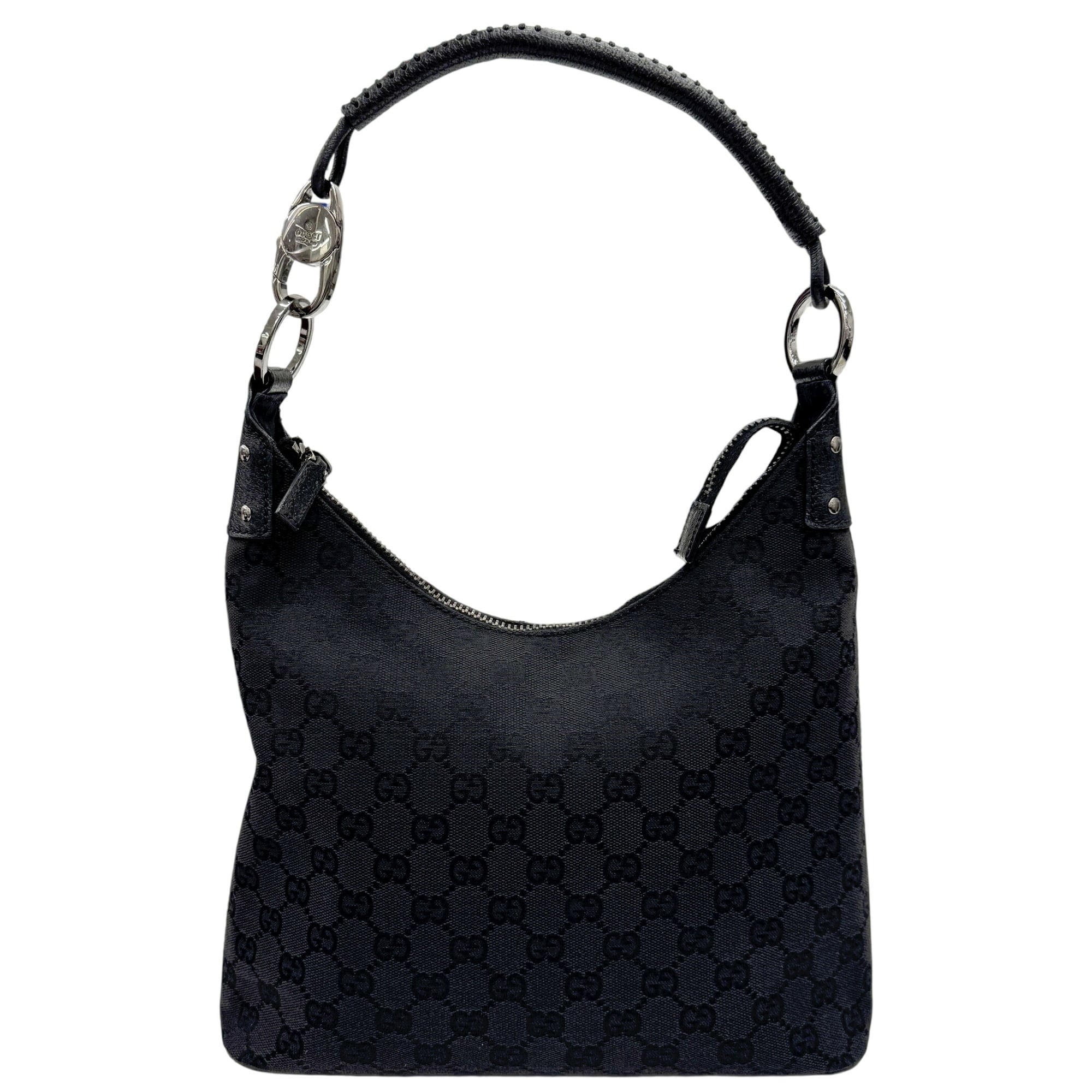 Gucci Black Gg Canvas Leather Shoulder Bag (Pre-Owned)