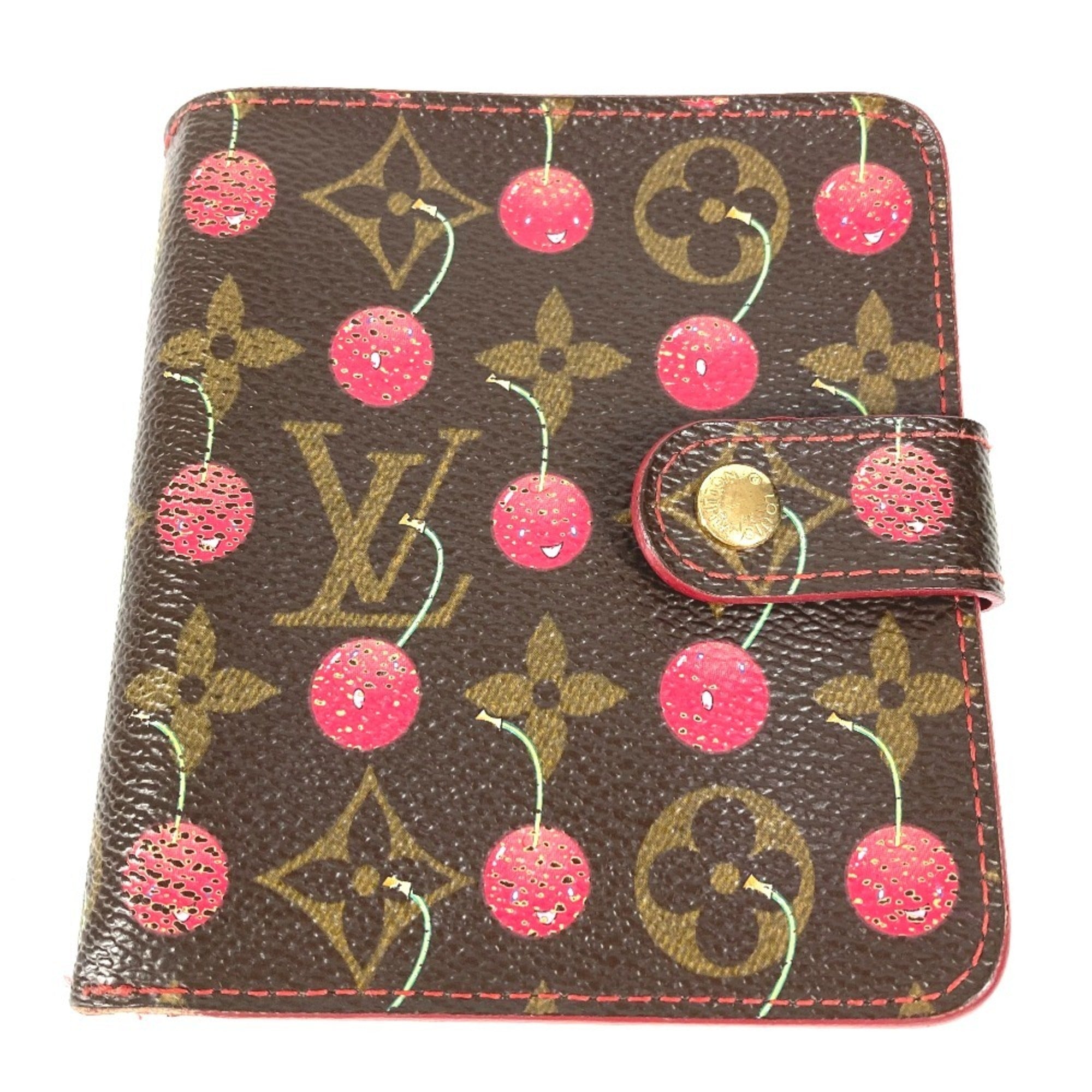 Louis Vuitton Brown Red Color Monogram Canvas Wallet (Bi-Fold) (Pre-Owned)