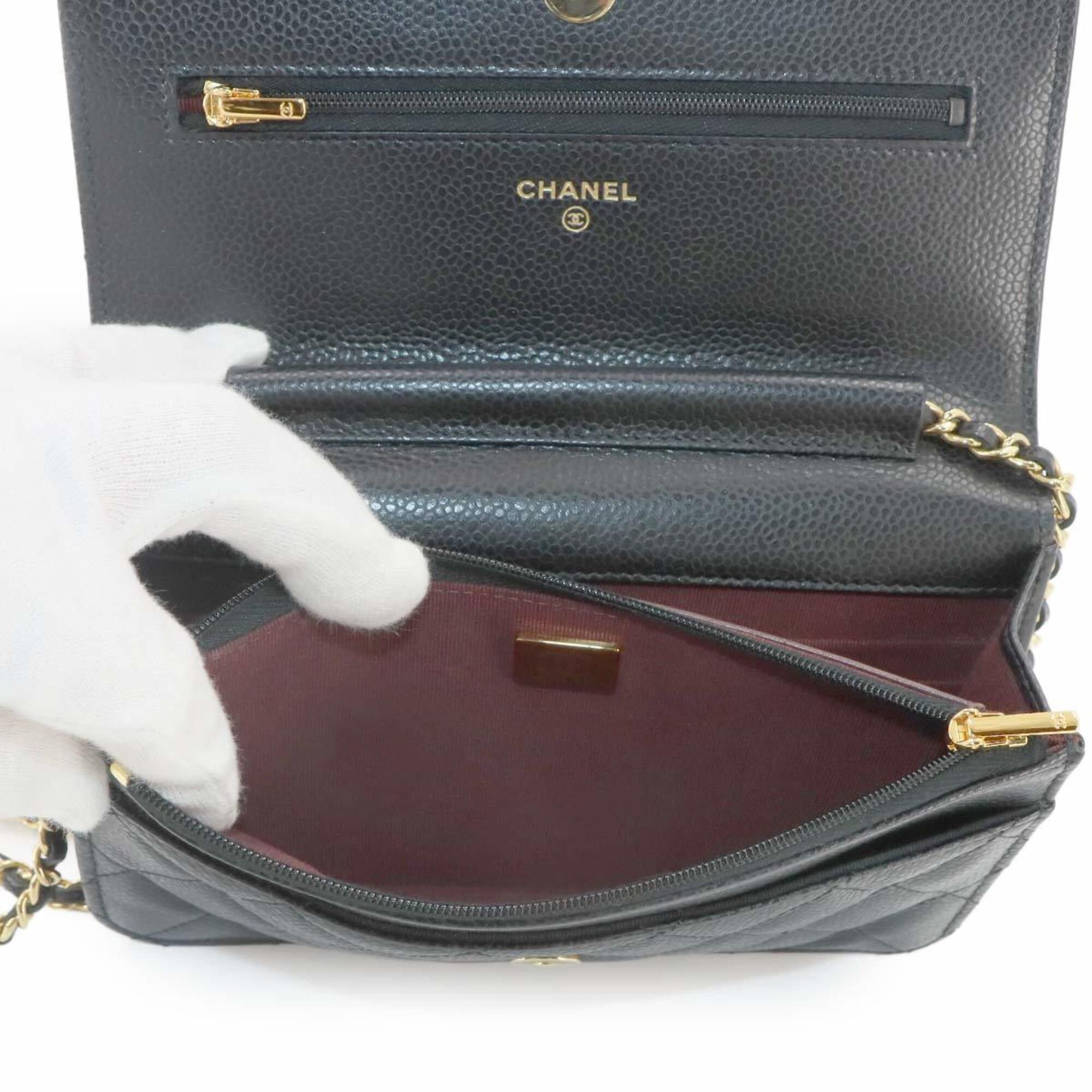 Chanel Matelasse Black Grained Calfskin Chain/Shoulder Wallet (Pre-Owned)