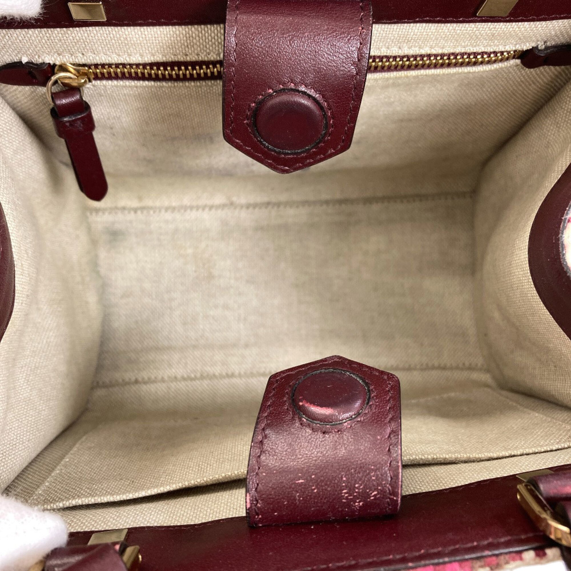 Jimmy Choo Beige Bordeaux Pink Wool Leather Handbag (Pre-Owned)