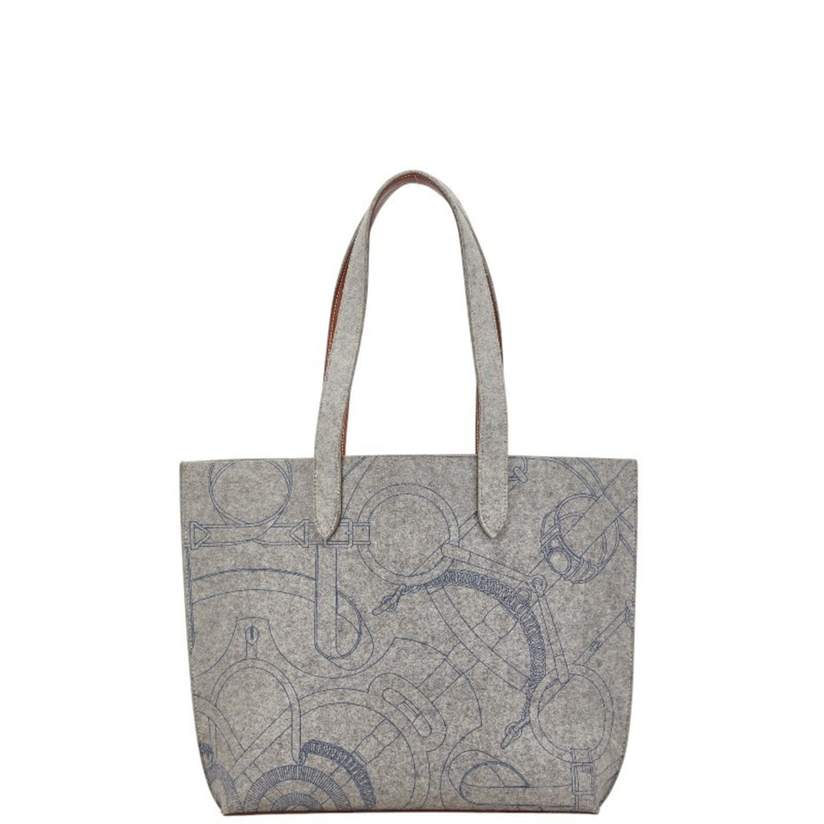 Hermes Gray Felt Leather Shoulder Bag Tote Bag (Pre-Owned)