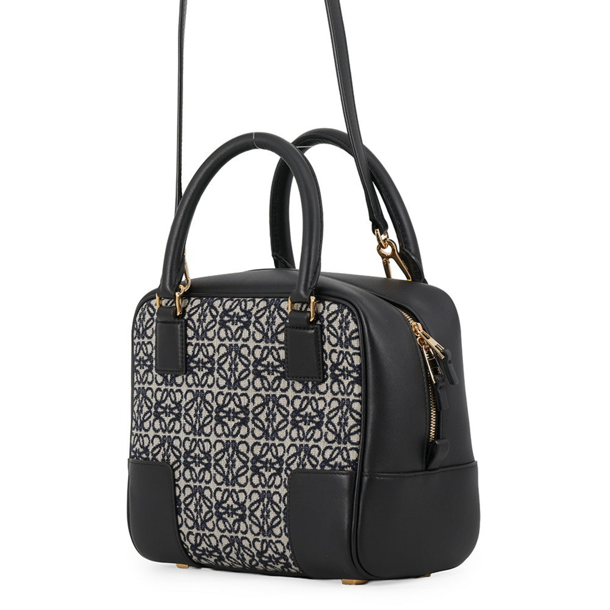Loewe Amazona Black Gray Canvas Leather Handbag Shoulder Bag (Pre-Owned)
