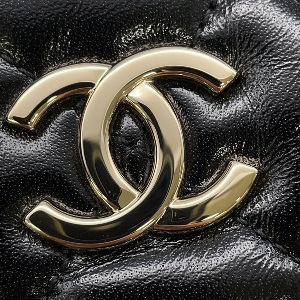Chanel Black Champagne Gold Leather Handbag Shopping Bag Shoulder Bag (Pre-Owned)