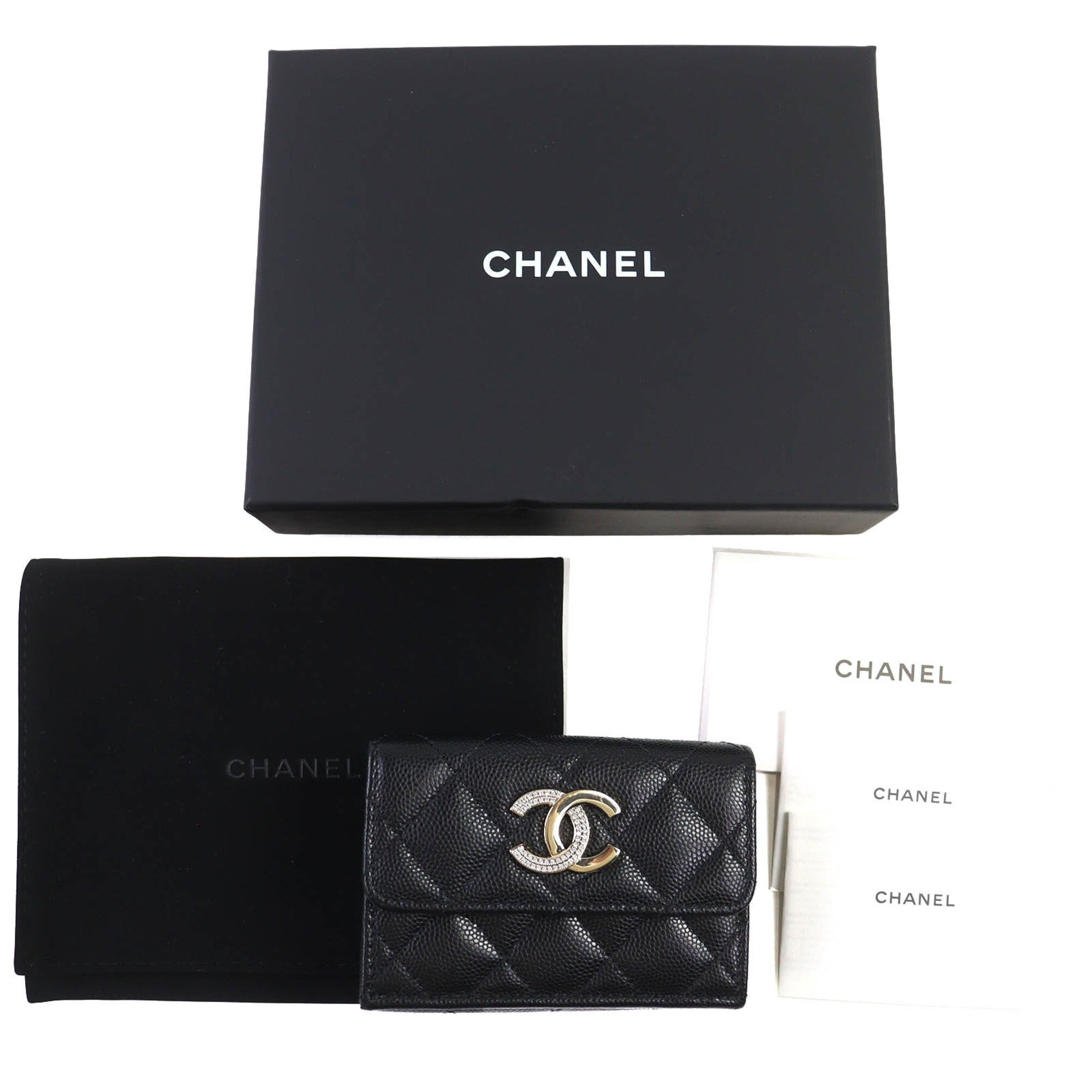 Chanel Matelasse Black Grained Calfskin Wallet (Tri-Fold) (Pre-Owned)