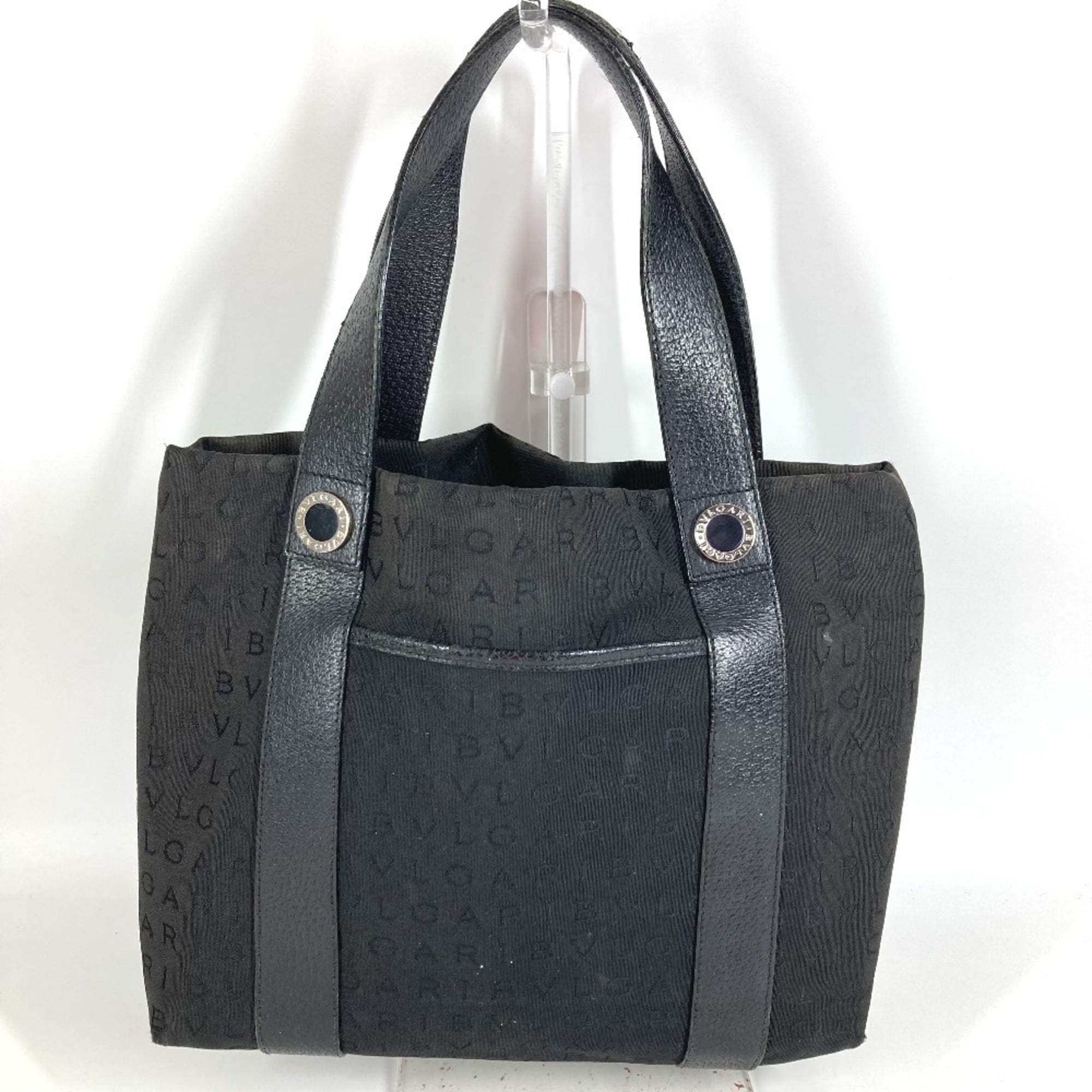 Bvlgari Black Leather Canvas Handbag Pouch Shoulder Bag Tote Bag (Pre-Owned)