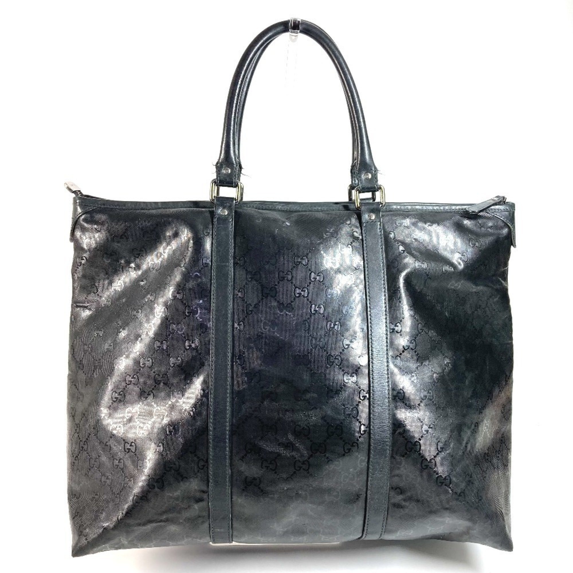 Gucci Gg Imprimé Black Leather Gg Imprimé Boston Bag Shoulder Bag Tote Bag (Pre-Owned)
