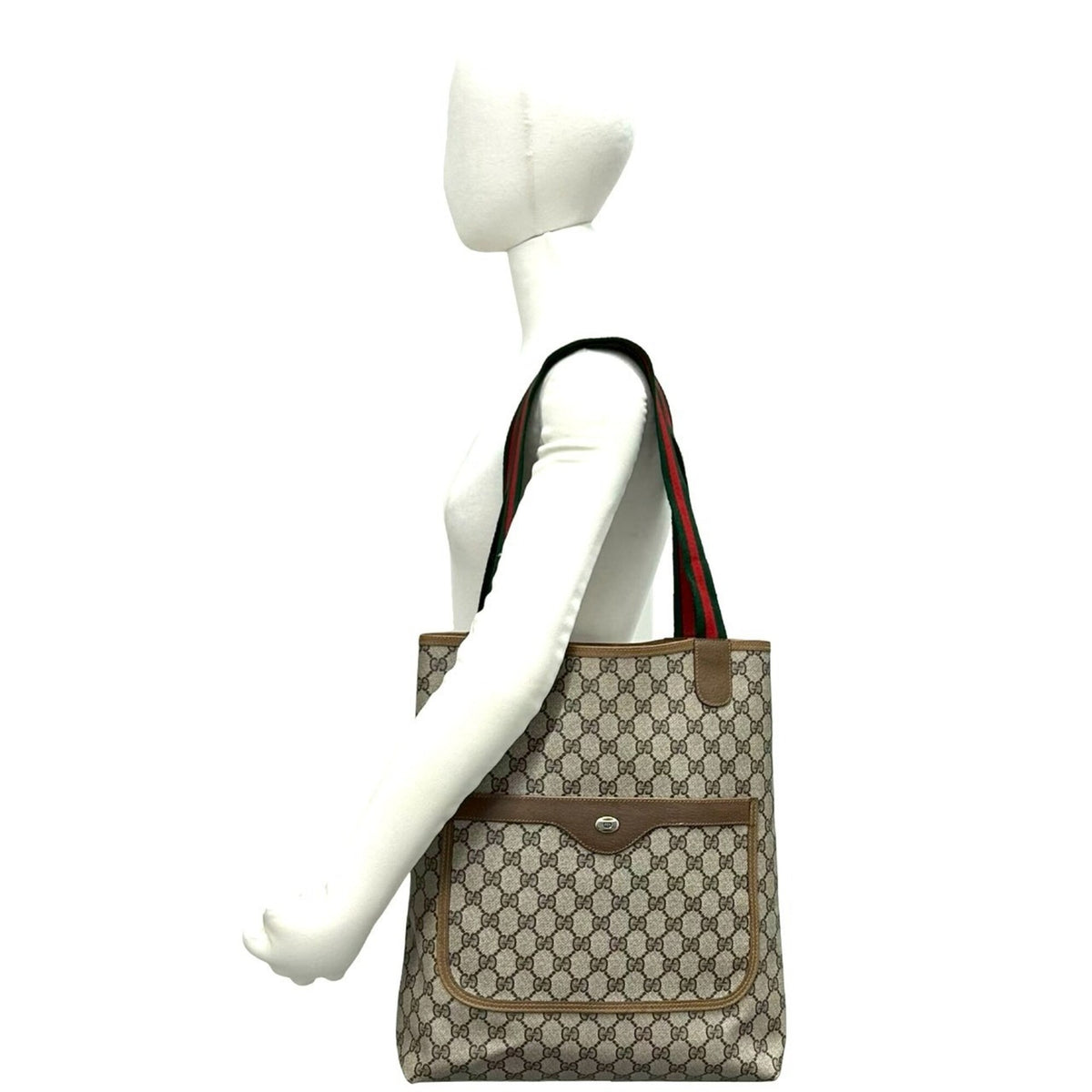 Gucci Brown Green Red Color Pvc Leather Handbag Tote Bag (Pre-Owned)