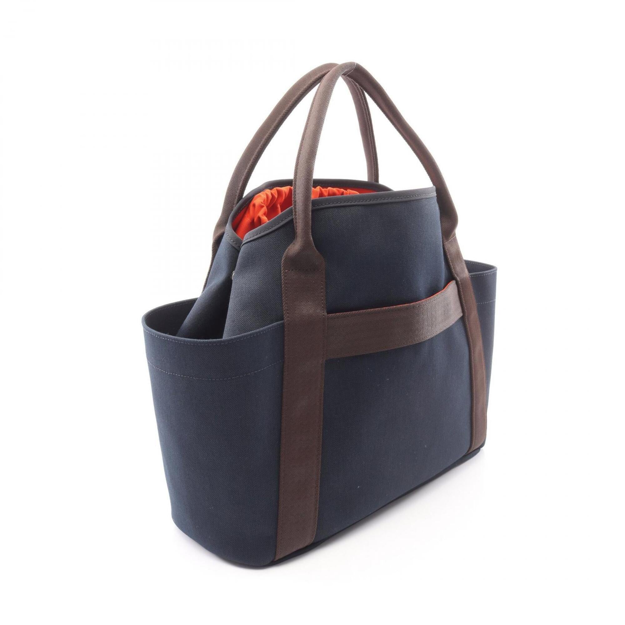 Hermes Brown Navy Canvas Toile Chevron Handbag Tote Bag (Pre-Owned)