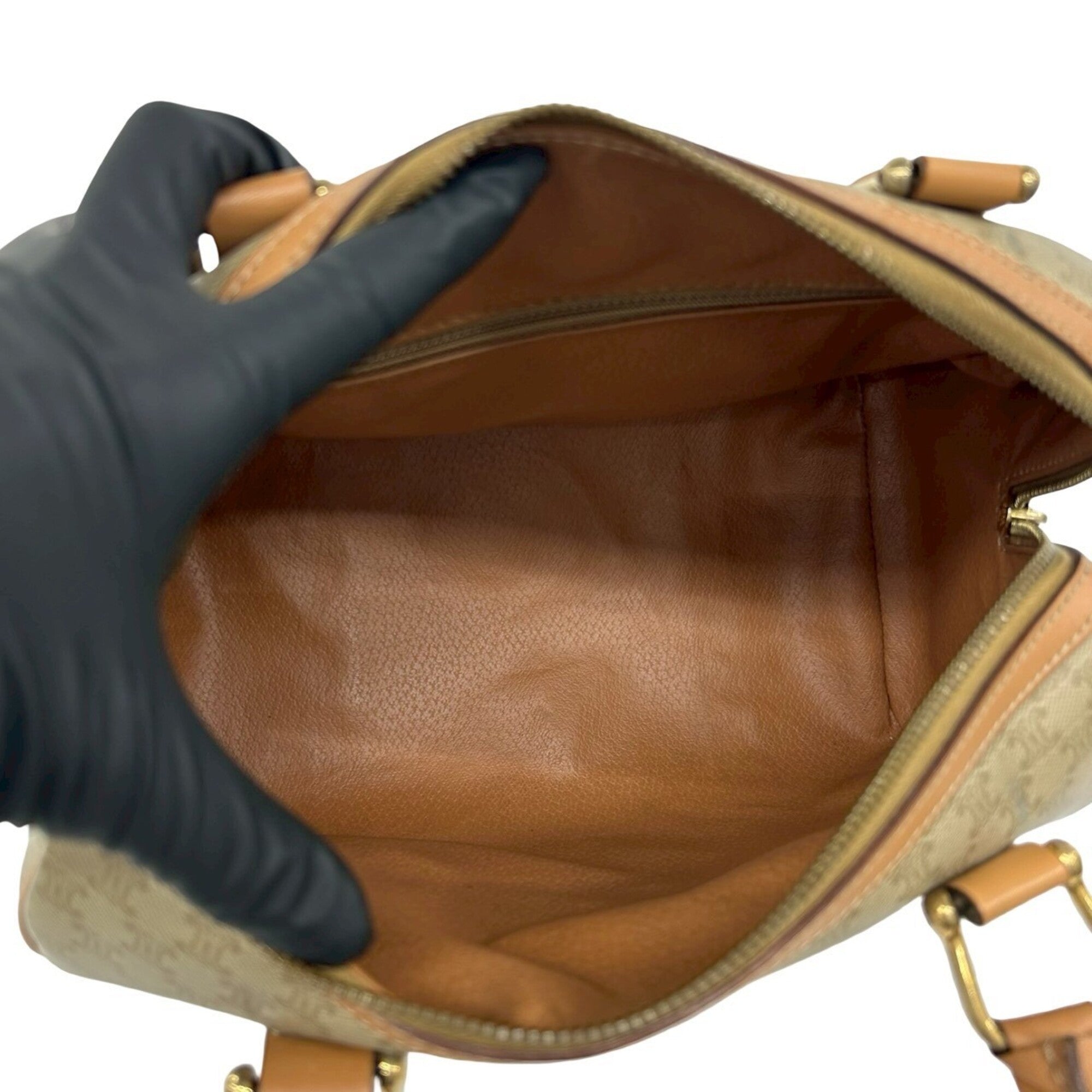 Celine Beige Brown Pvc Leather Boston Bag Handbag (Pre-Owned)
