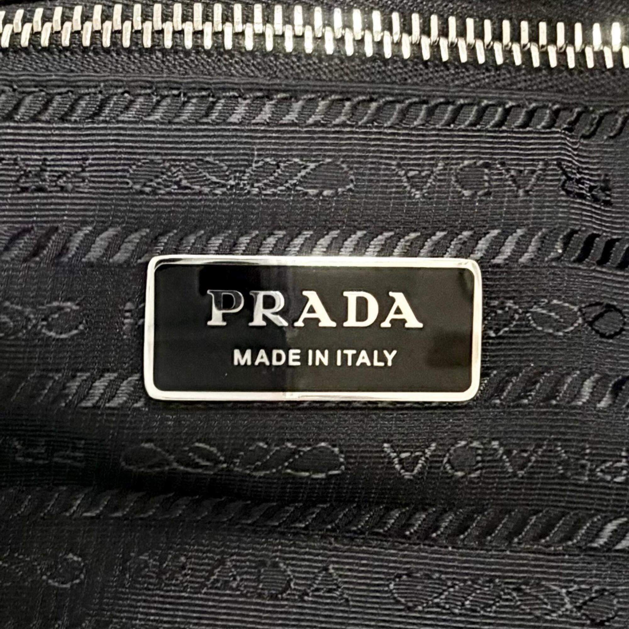 Prada Black White Polyester Leather Tote Bag (Pre-Owned)