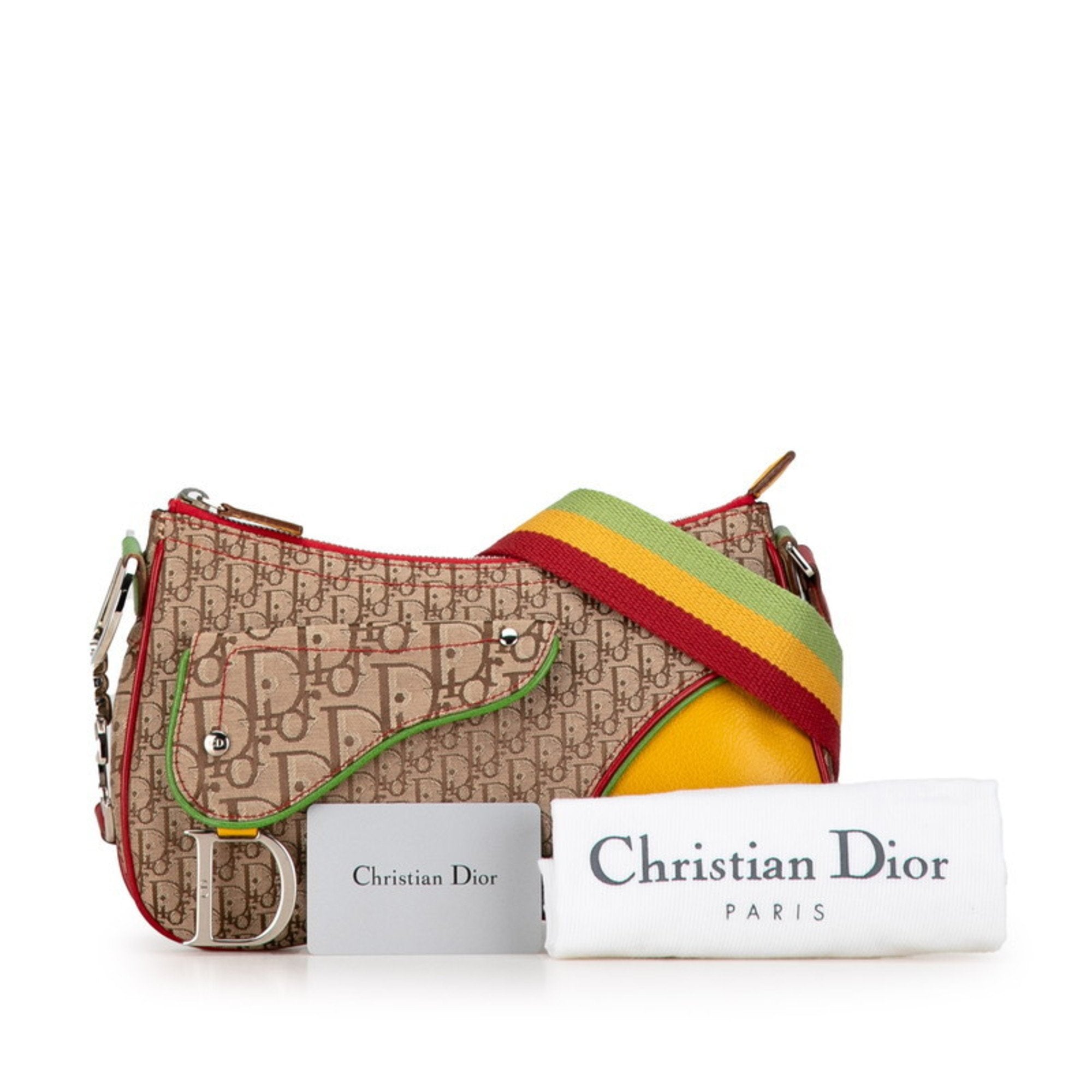 Christian Dior Beige Brown Yellow Canvas Leather Handbag Pochette Pouch Shoulder Bag (Pre-Owned)