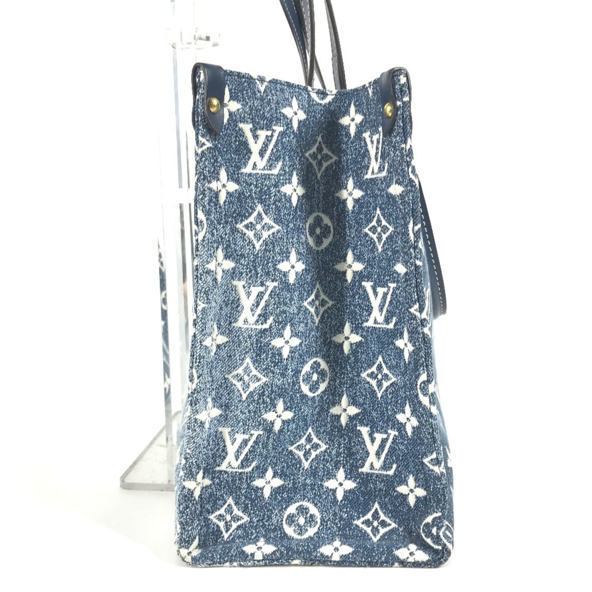 Louis Vuitton Blue White Monogram Denim Leather Canvas Shoulder Bag Tote Bag (Pre-Owned)