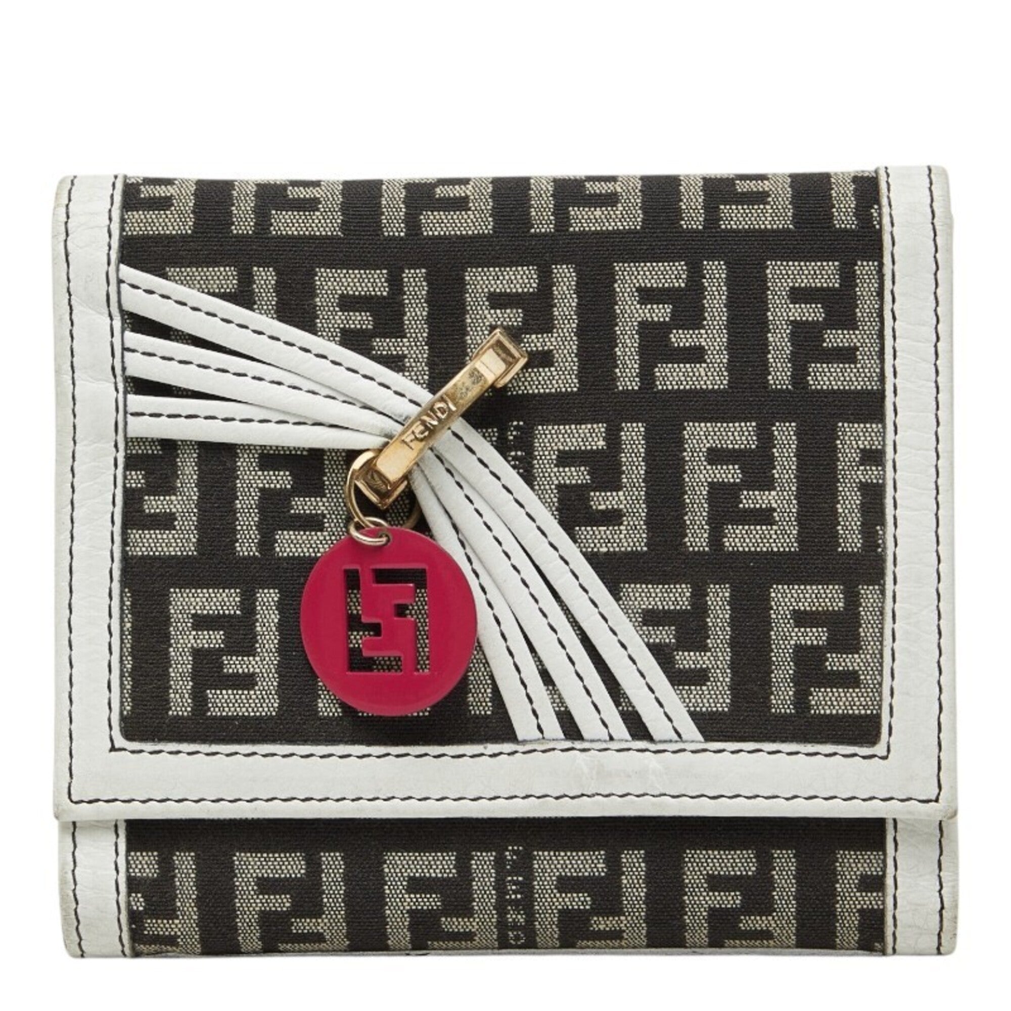 Fendi Brown White Canvas Leather Wallet (Tri-Fold) (Pre-Owned)
