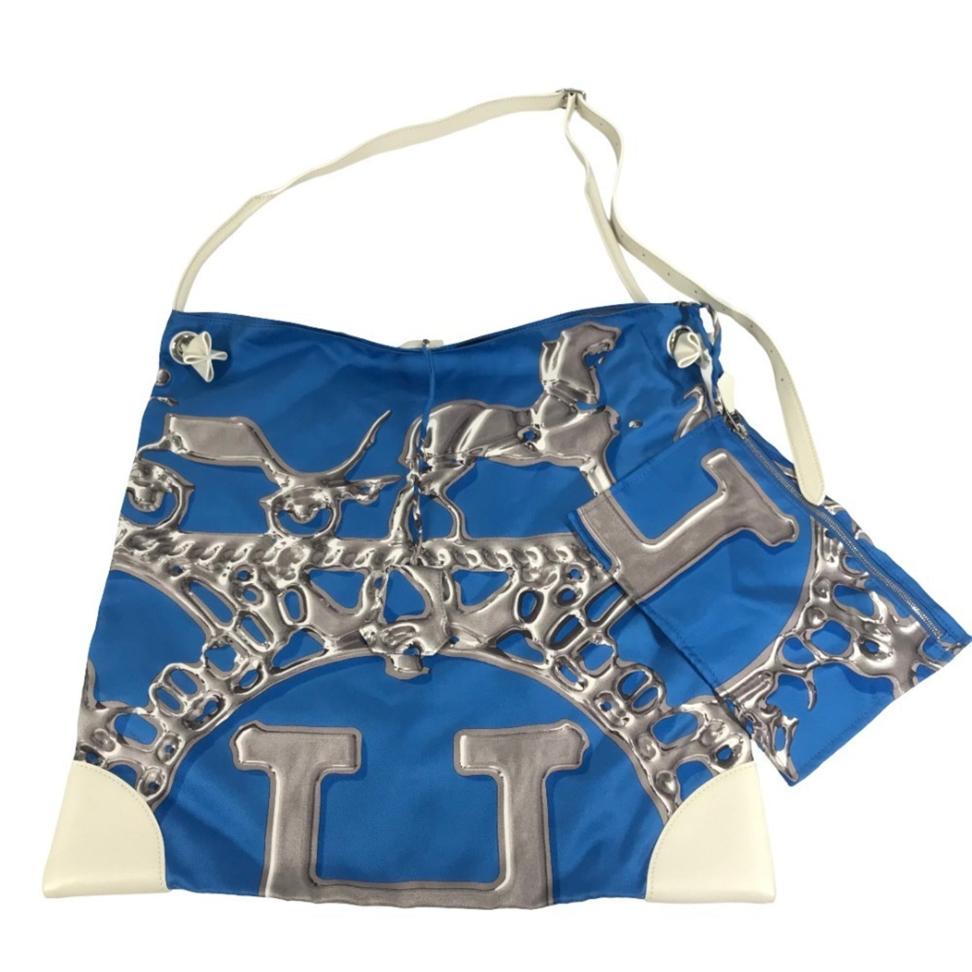 Hermes Blue White Silk Leather Shoulder Bag (Pre-Owned)