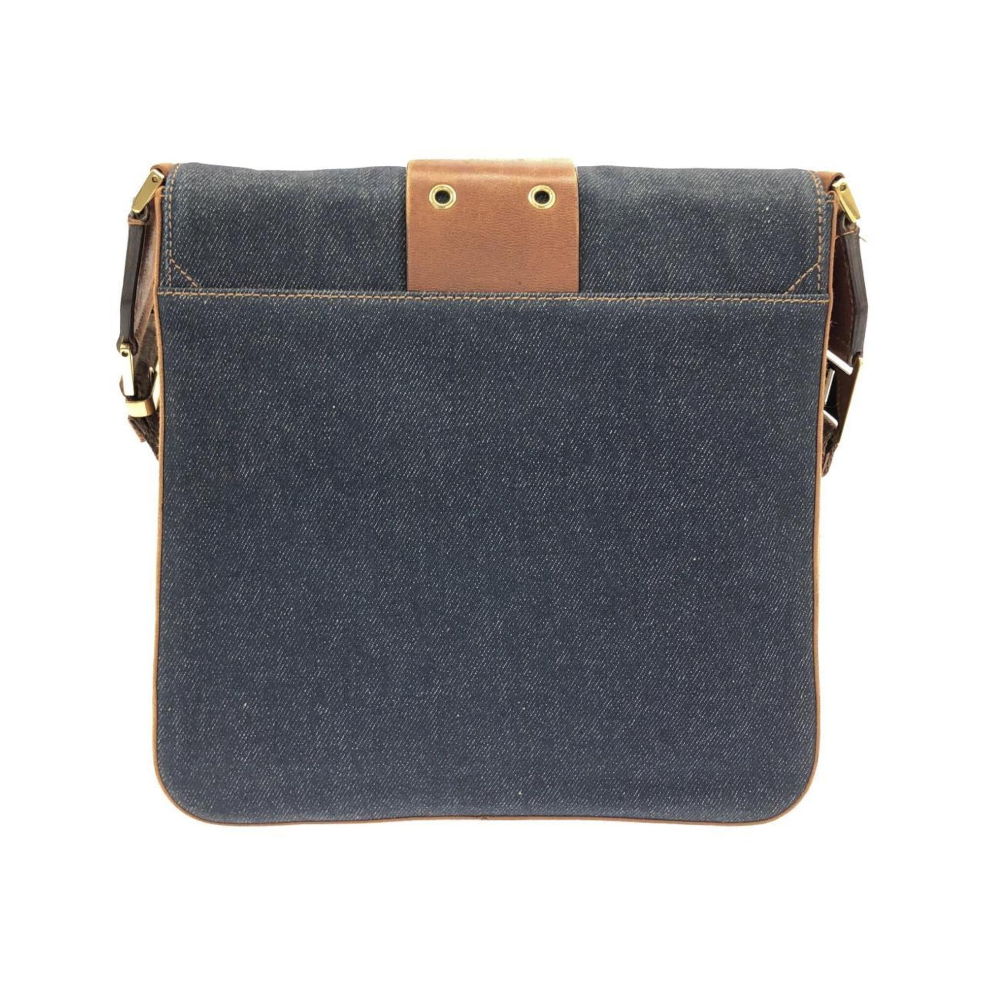 Christian Dior Blue Brown Denim Leather Shoulder Bag (Pre-Owned)