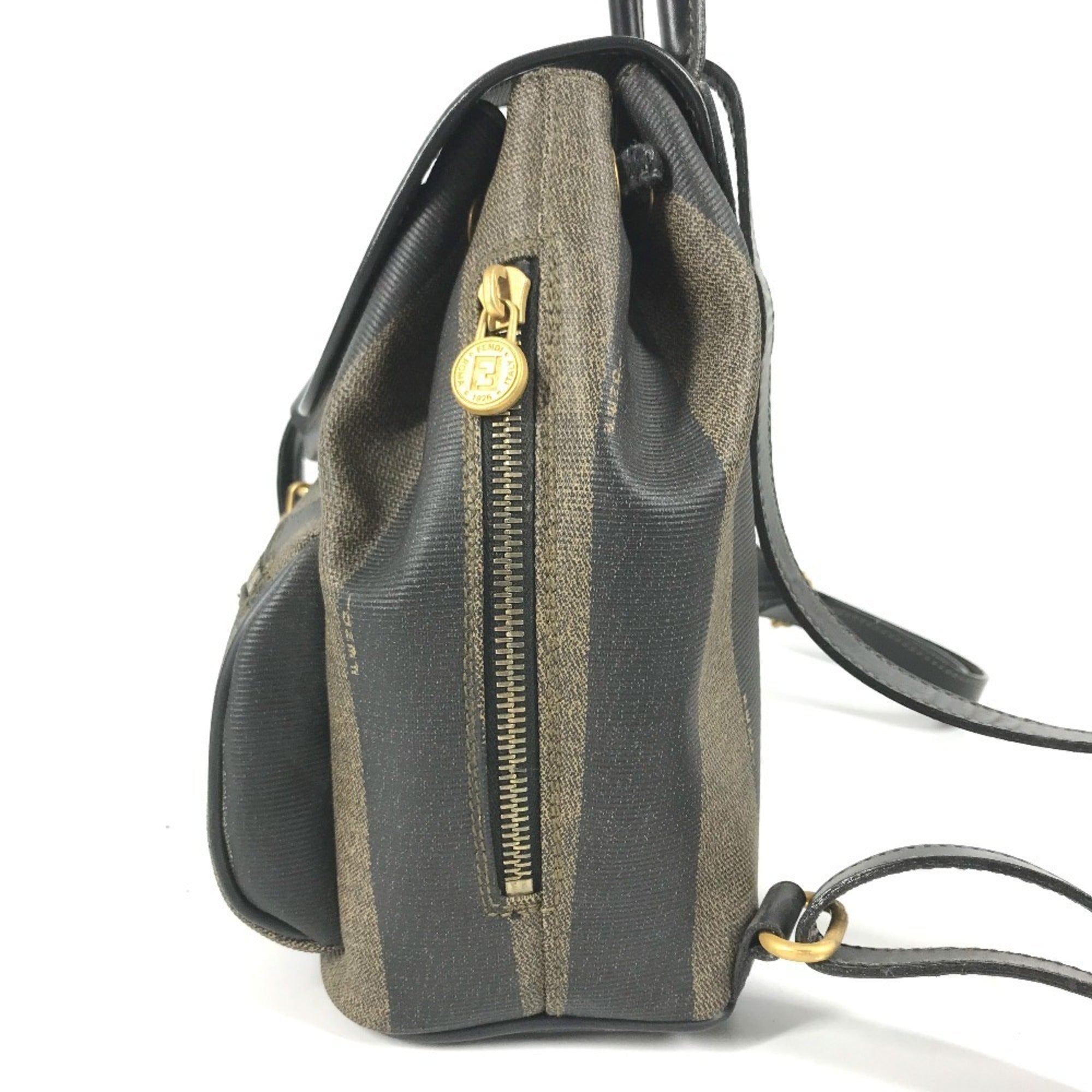Fendi Black Khaki Pvc Leather Backpack (Pre-Owned)