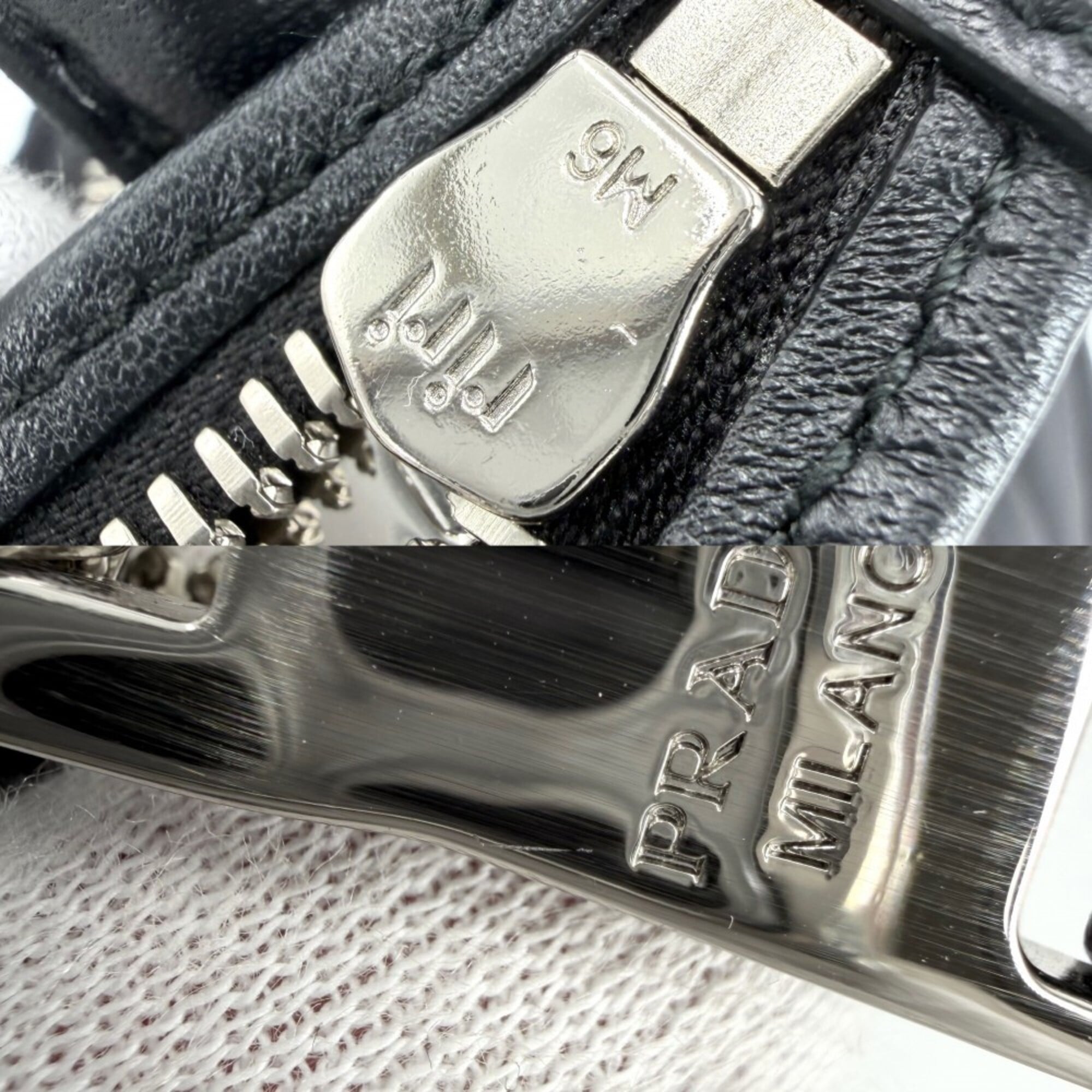 Prada Black White Nylon Handbag Pouch Shoulder Bag (Pre-Owned)