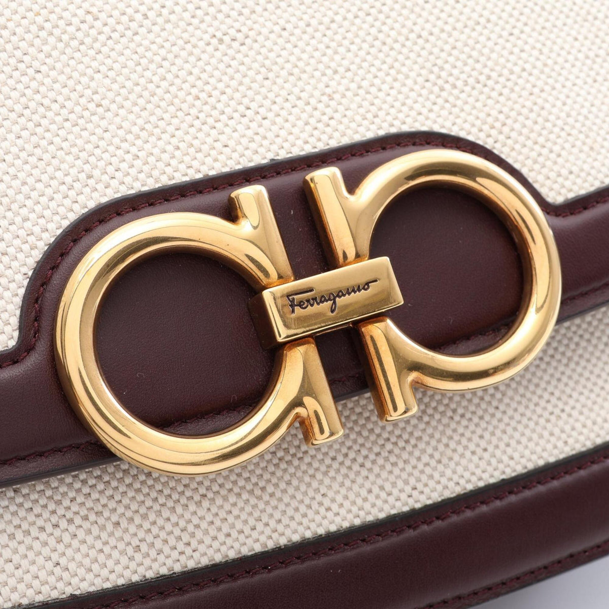 Salvatore Ferragamo Brown Ivory Canvas Leather Handbag Shoulder Bag (Pre-Owned)