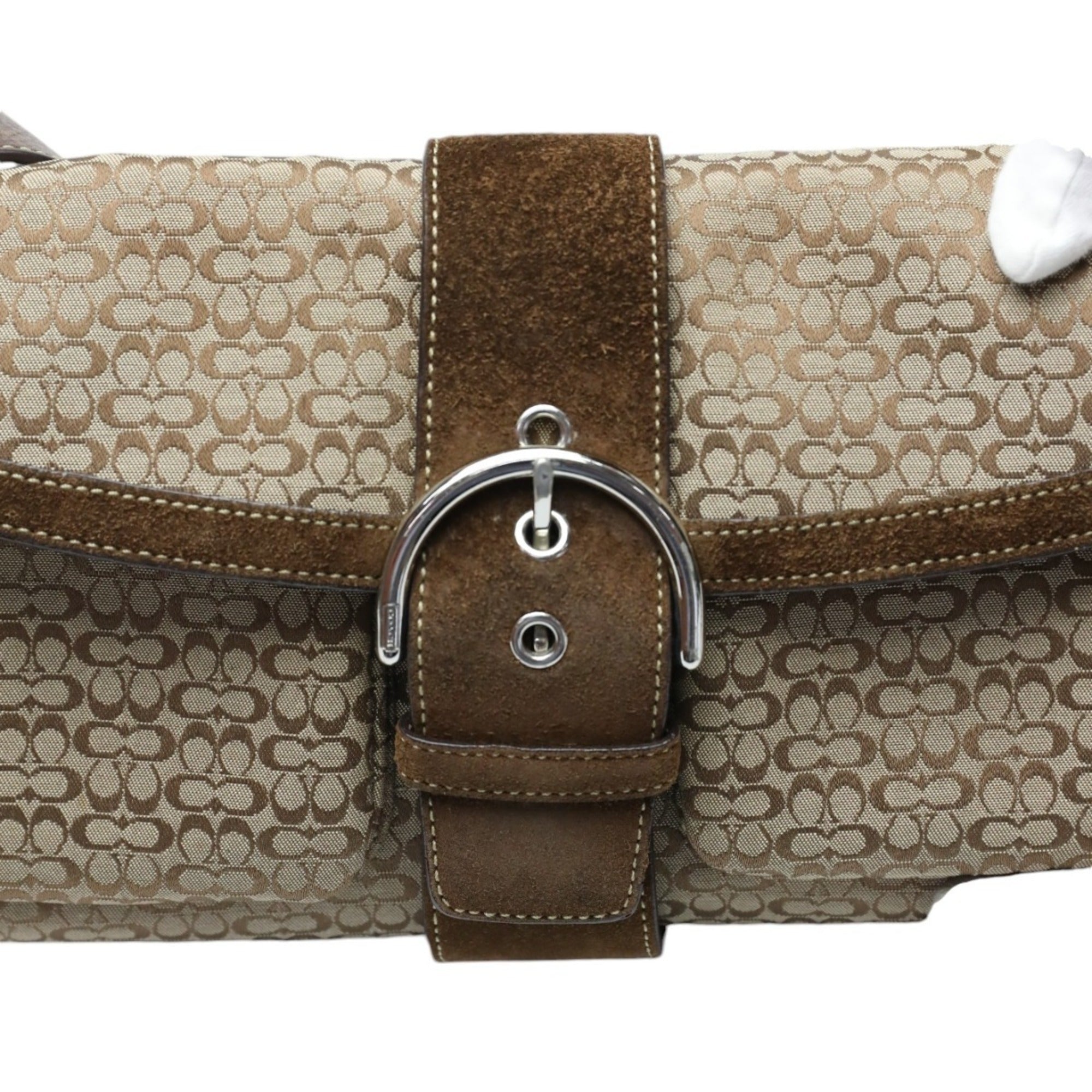 Coach Signature Brown Canvas Leather Handbag Shoulder Bag (Pre-Owned)