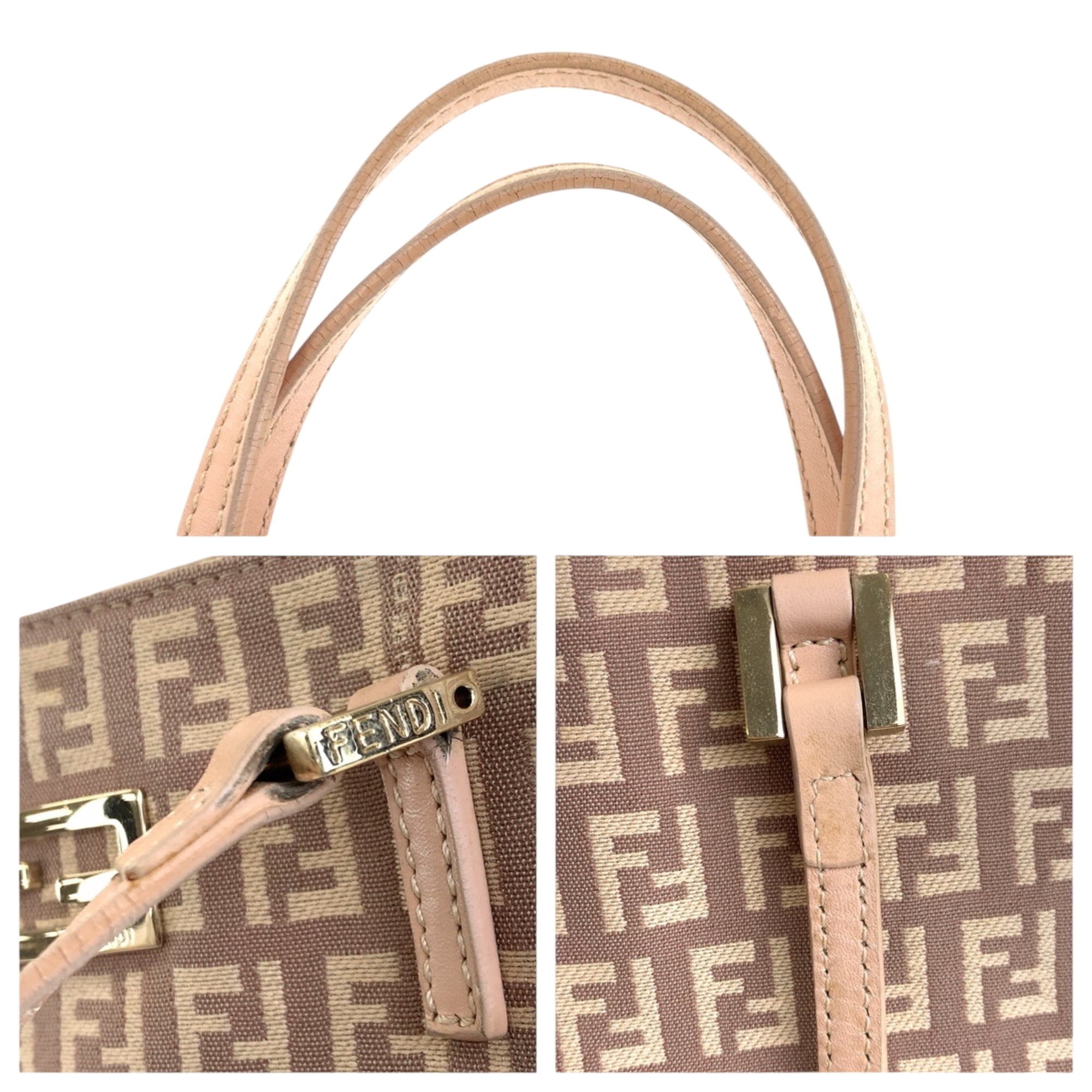 Fendi Salmon Pink Canvas Leather Handbag Tote Bag (Pre-Owned)