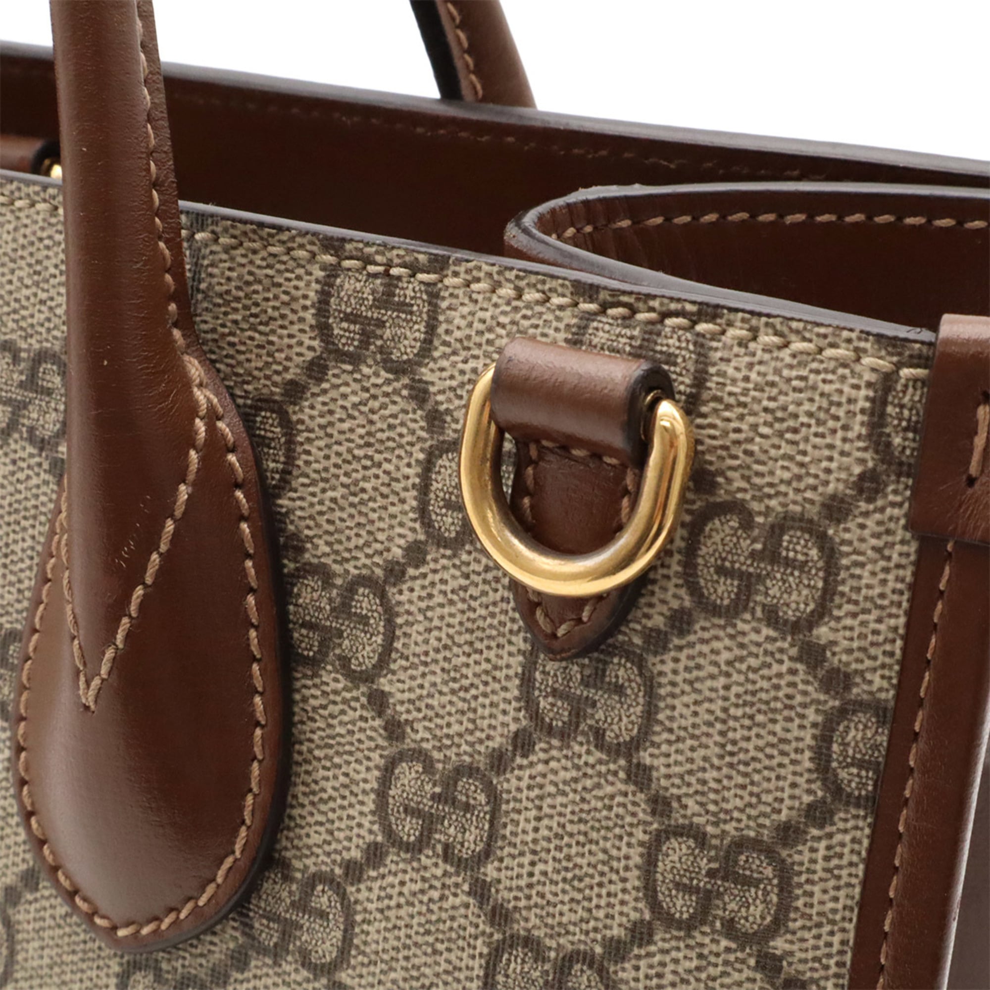 Gucci Brown Ivory Gg Supreme Handbag Shoulder Bag Tote Bag (Pre-Owned)