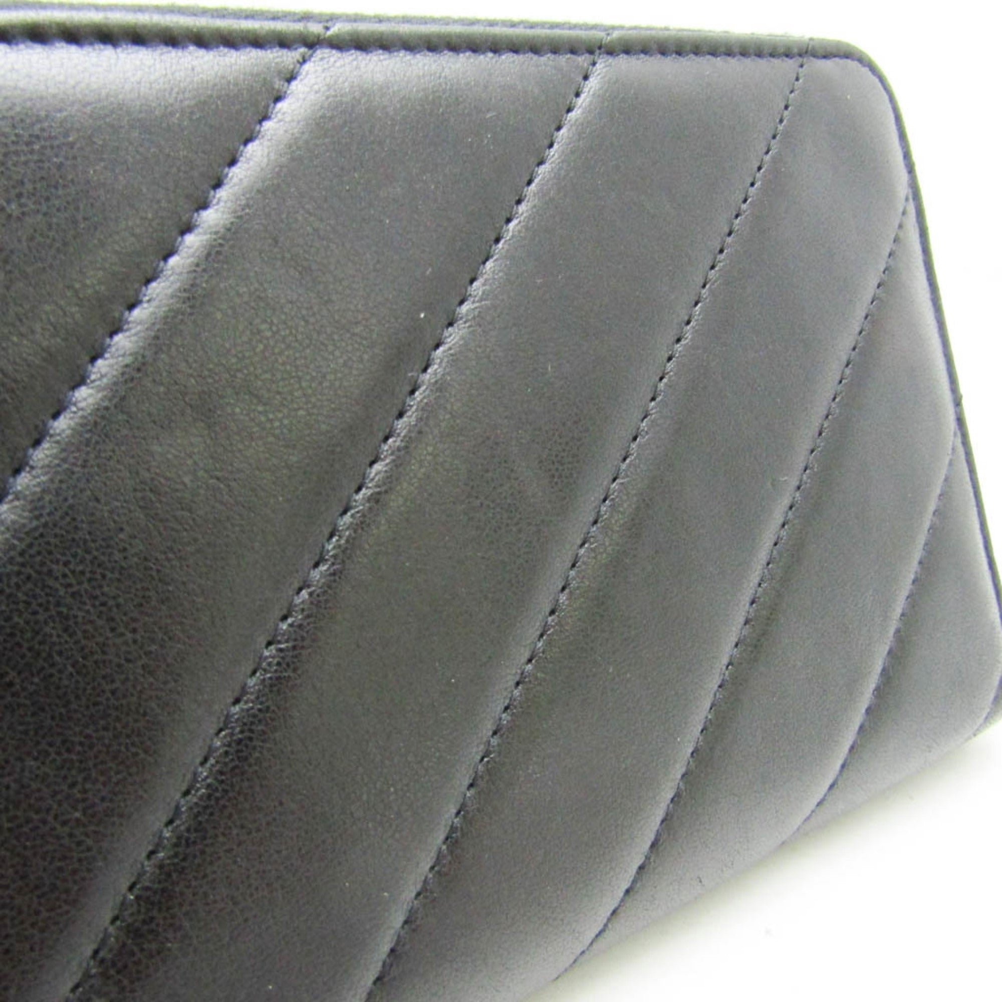 Chanel Black Leather Long Wallet (Bi-Fold) (Pre-Owned)