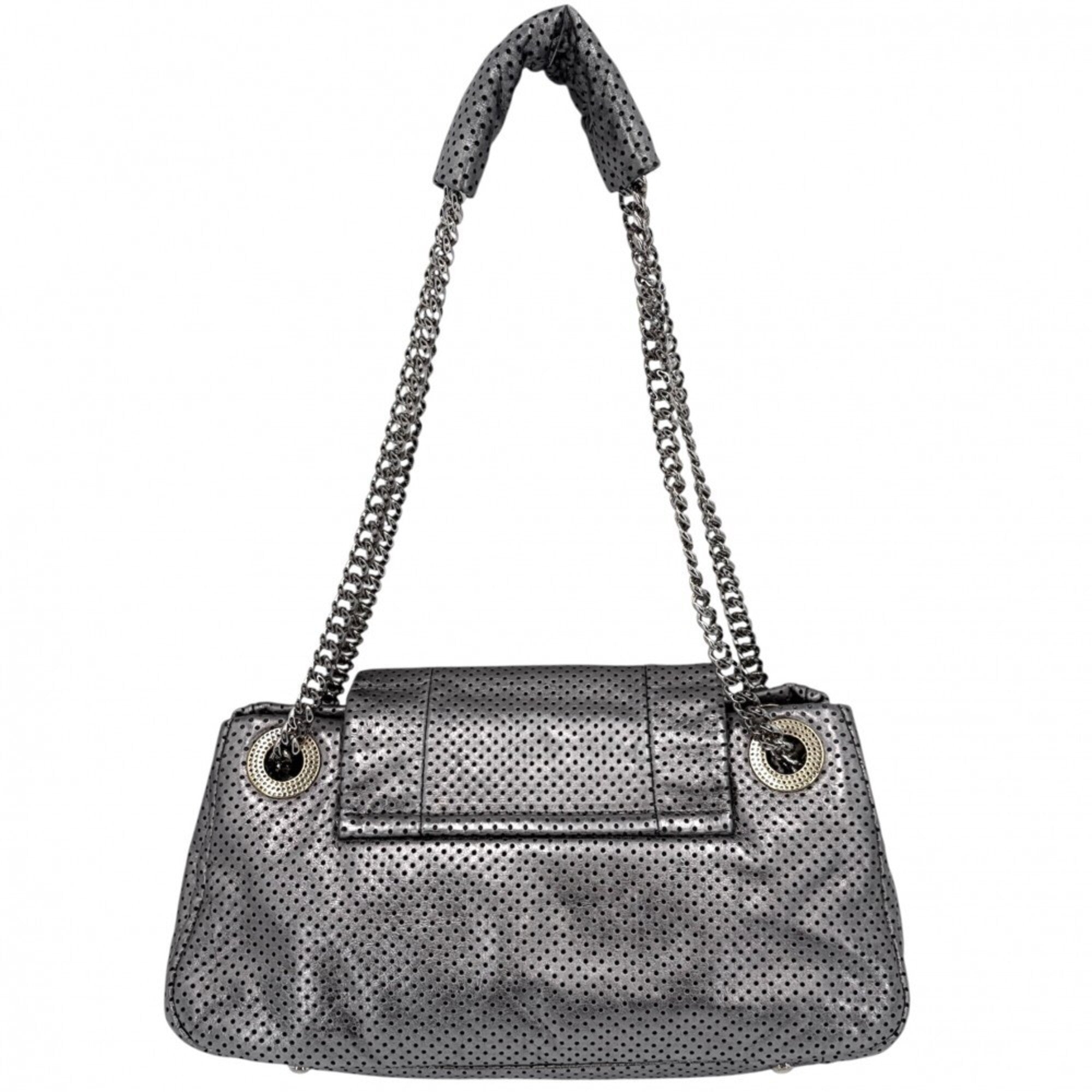 Chanel Silver Leather Handbag Shoulder Bag (Pre-Owned)