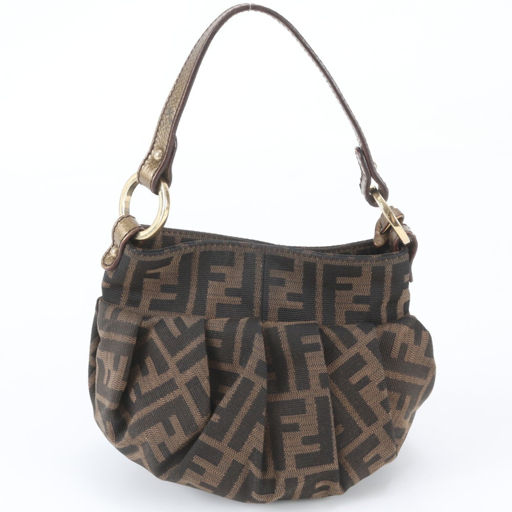 Fendi Brown Leather Canvas Handbag (Pre-Owned)