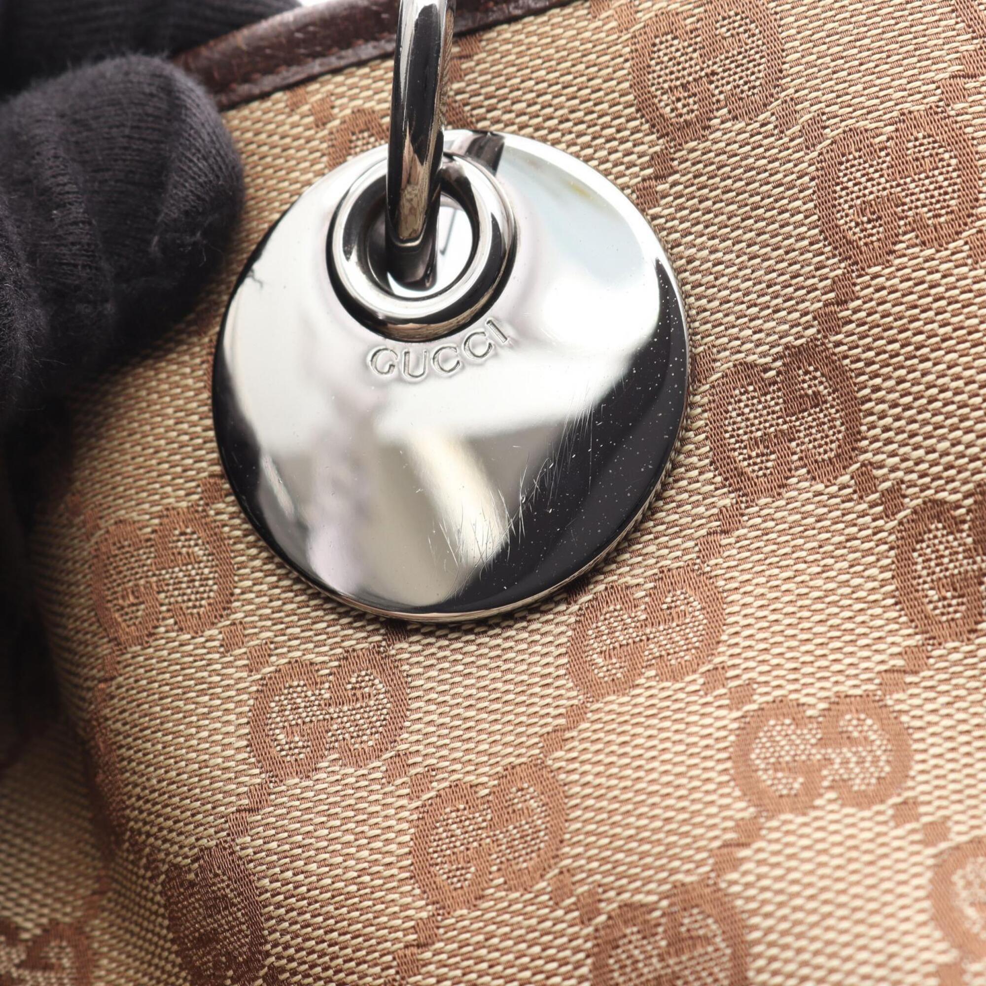 Gucci Beige Brown Gg Canvas Leather Handbag Tote Bag (Pre-Owned)