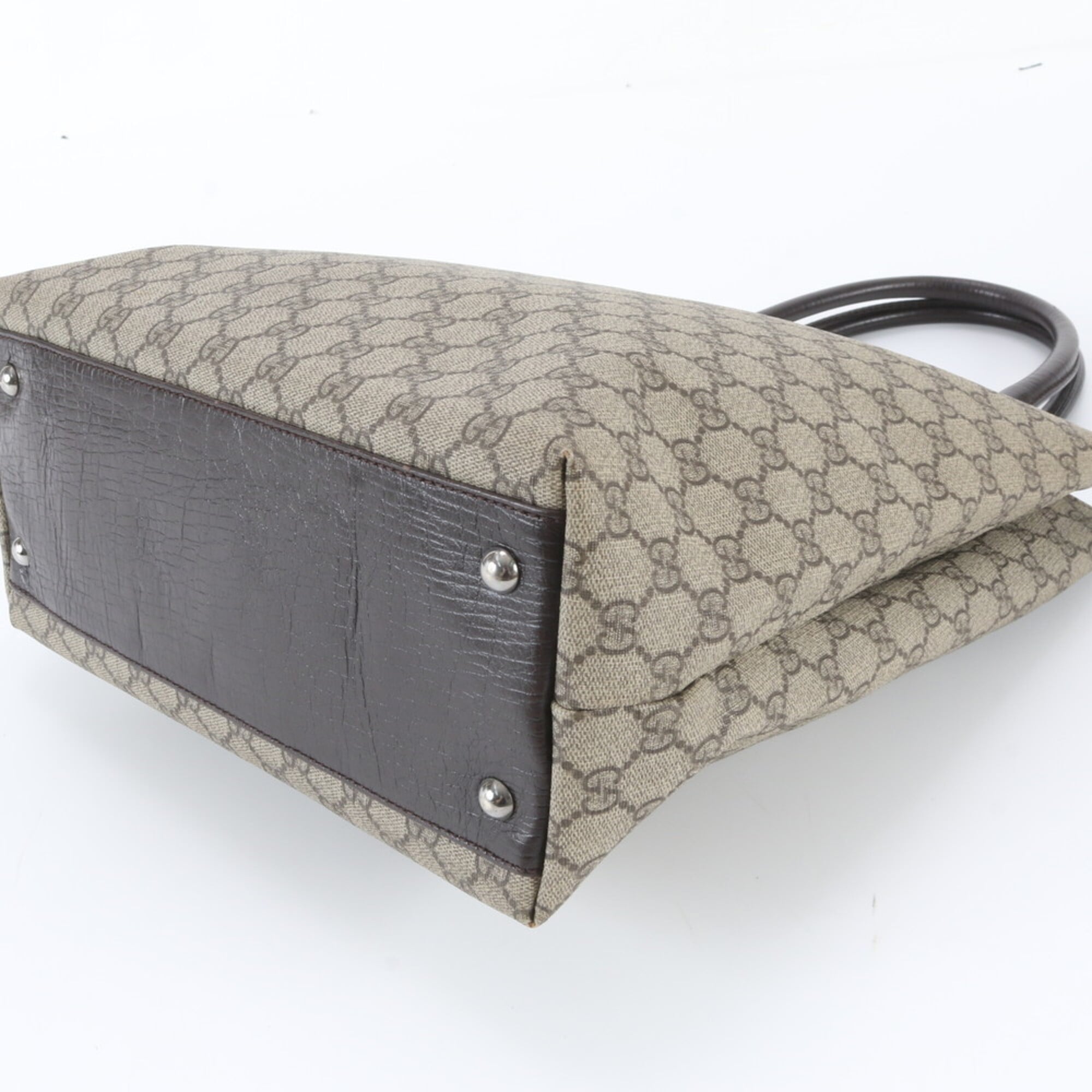 Gucci Beige Leather Coated Canvas Shoulder Bag Tote Bag (Pre-Owned)