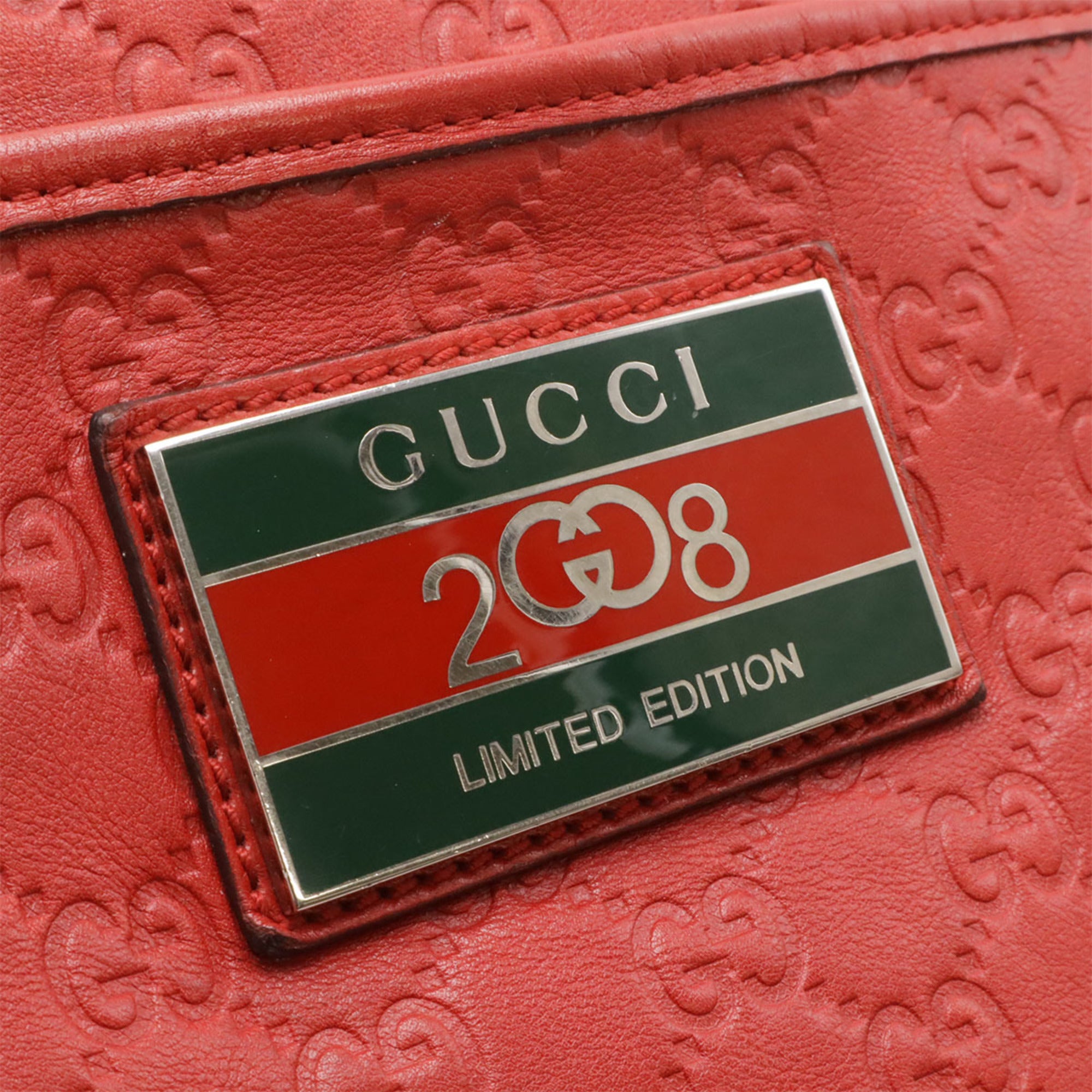 Gucci Red Color Leather Canvas Messenger Bag Shoulder Bag (Pre-Owned)