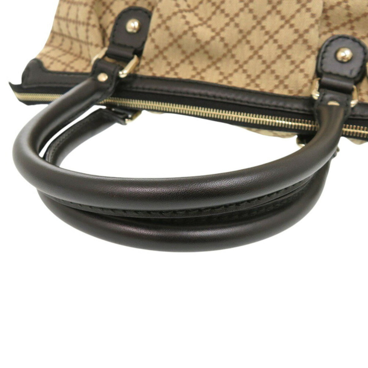Gucci Beige Black Gg Canvas Leather Handbag (Pre-Owned)
