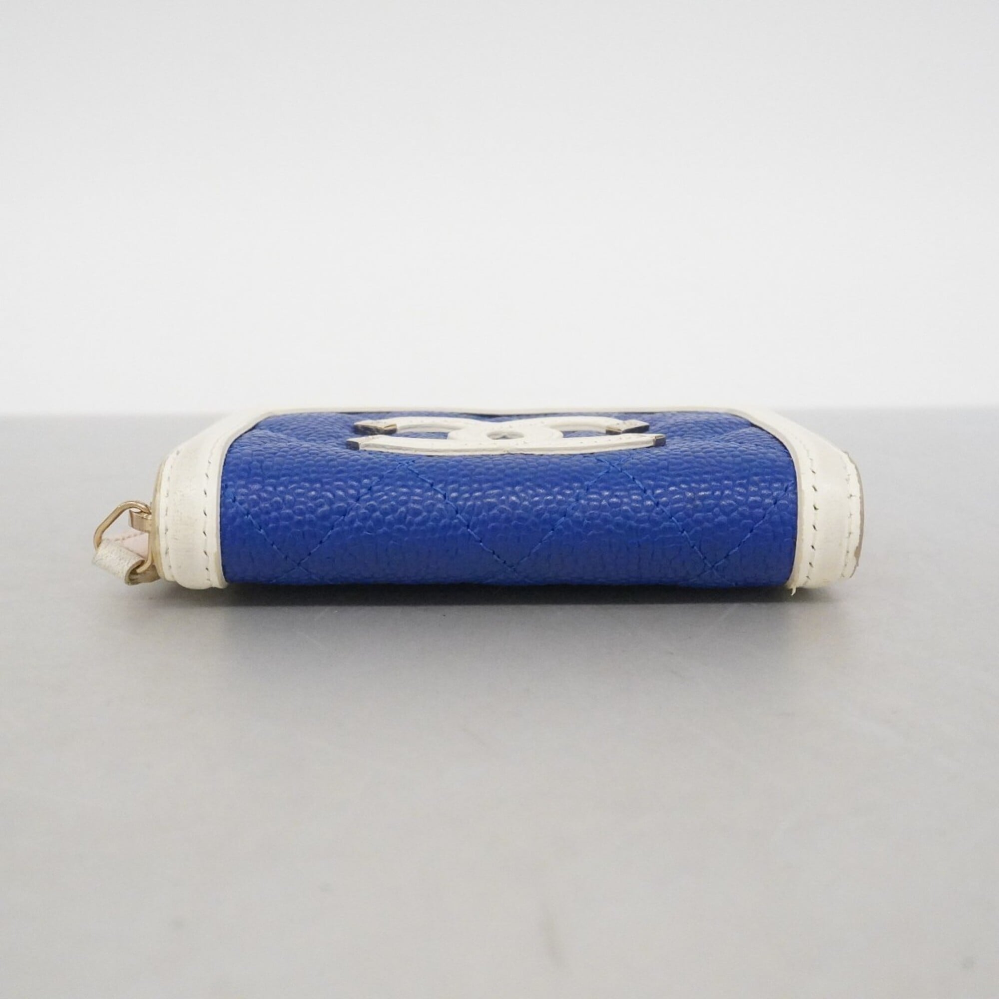 Chanel Blue Red Color White Grained Calfskin Coin Purse/Coin Case (Pre-Owned)