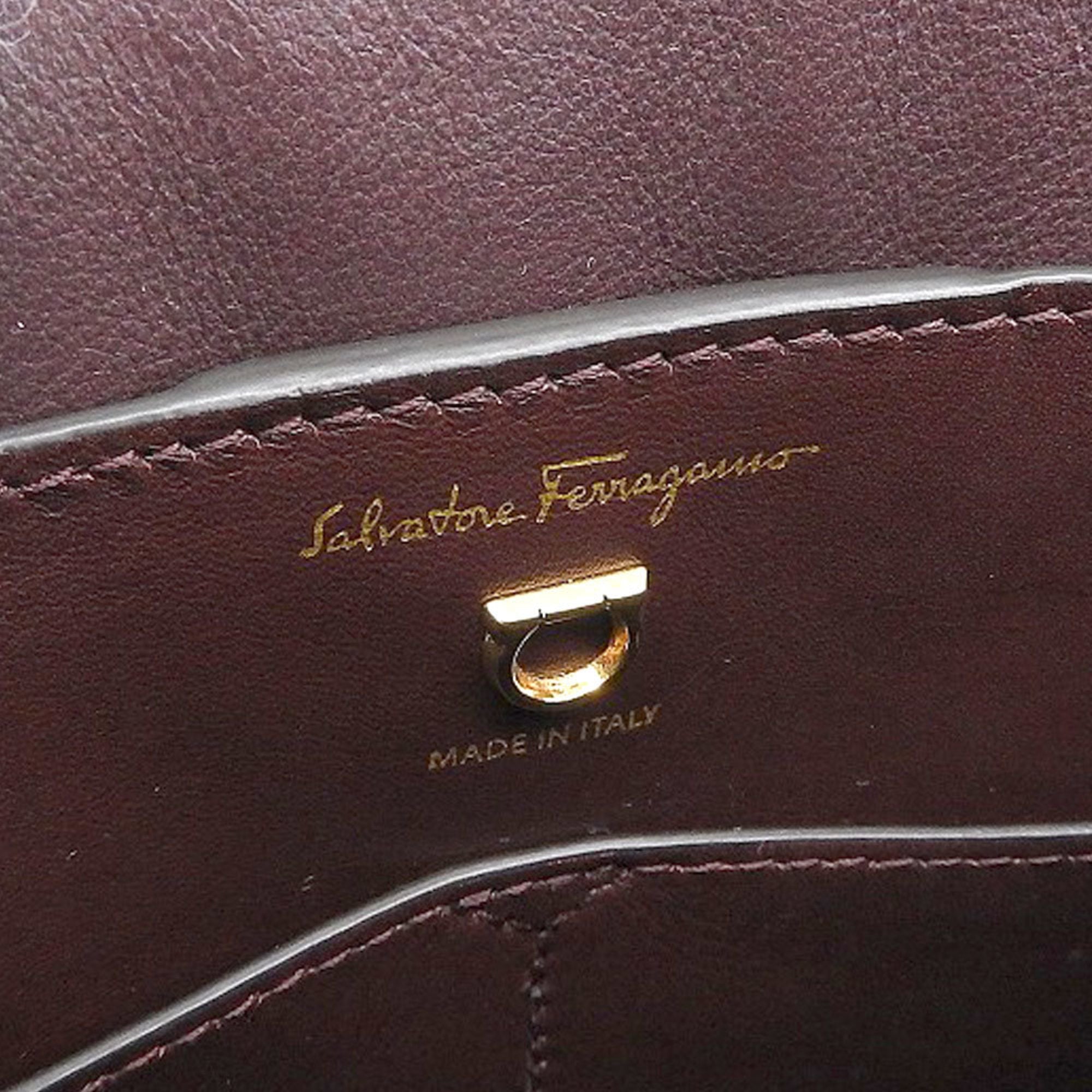Salvatore Ferragamo Beige Brown Canvas Leather Handbag (Pre-Owned)