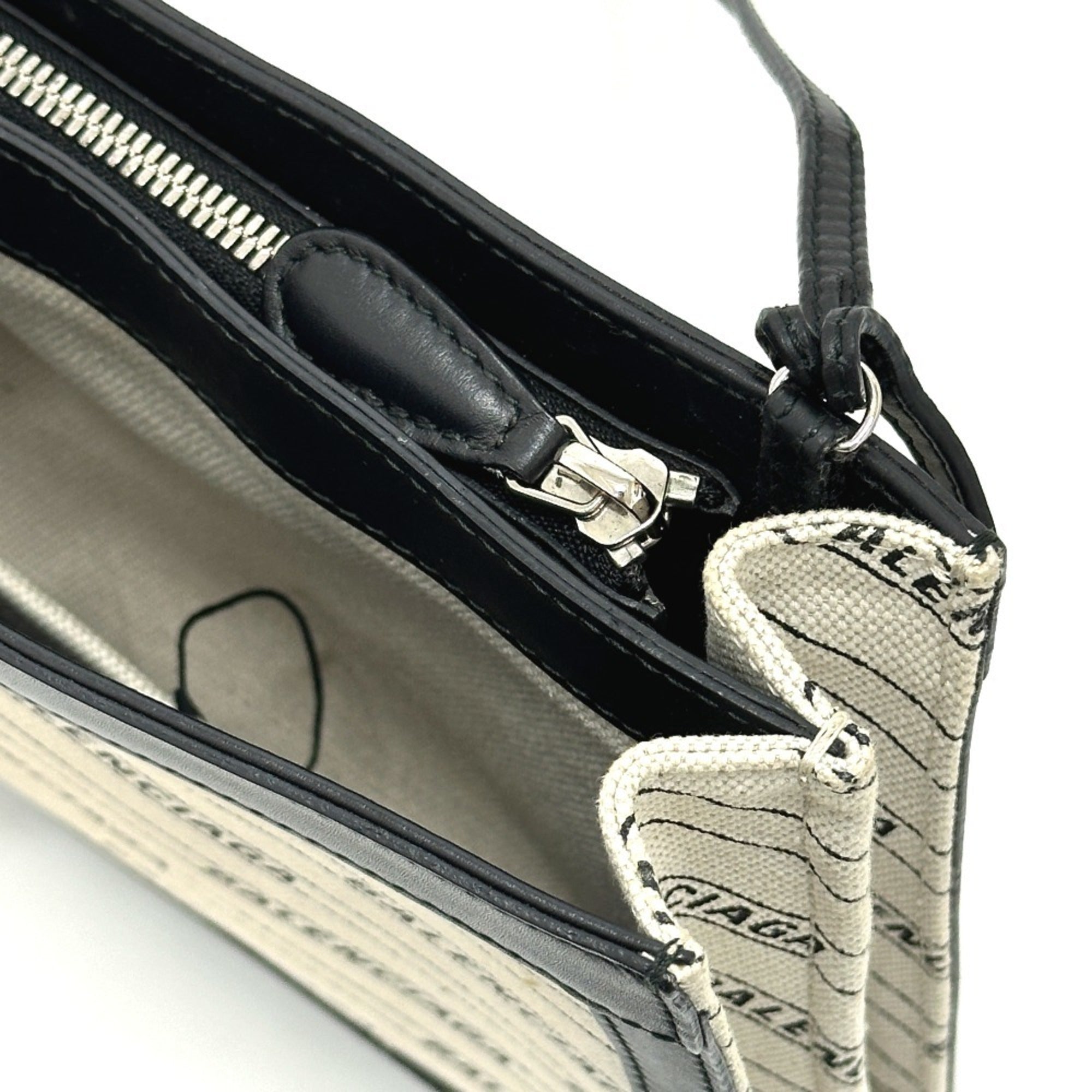 Balenciaga Black White Leather Canvas Pochette Shoulder Bag (Pre-Owned)