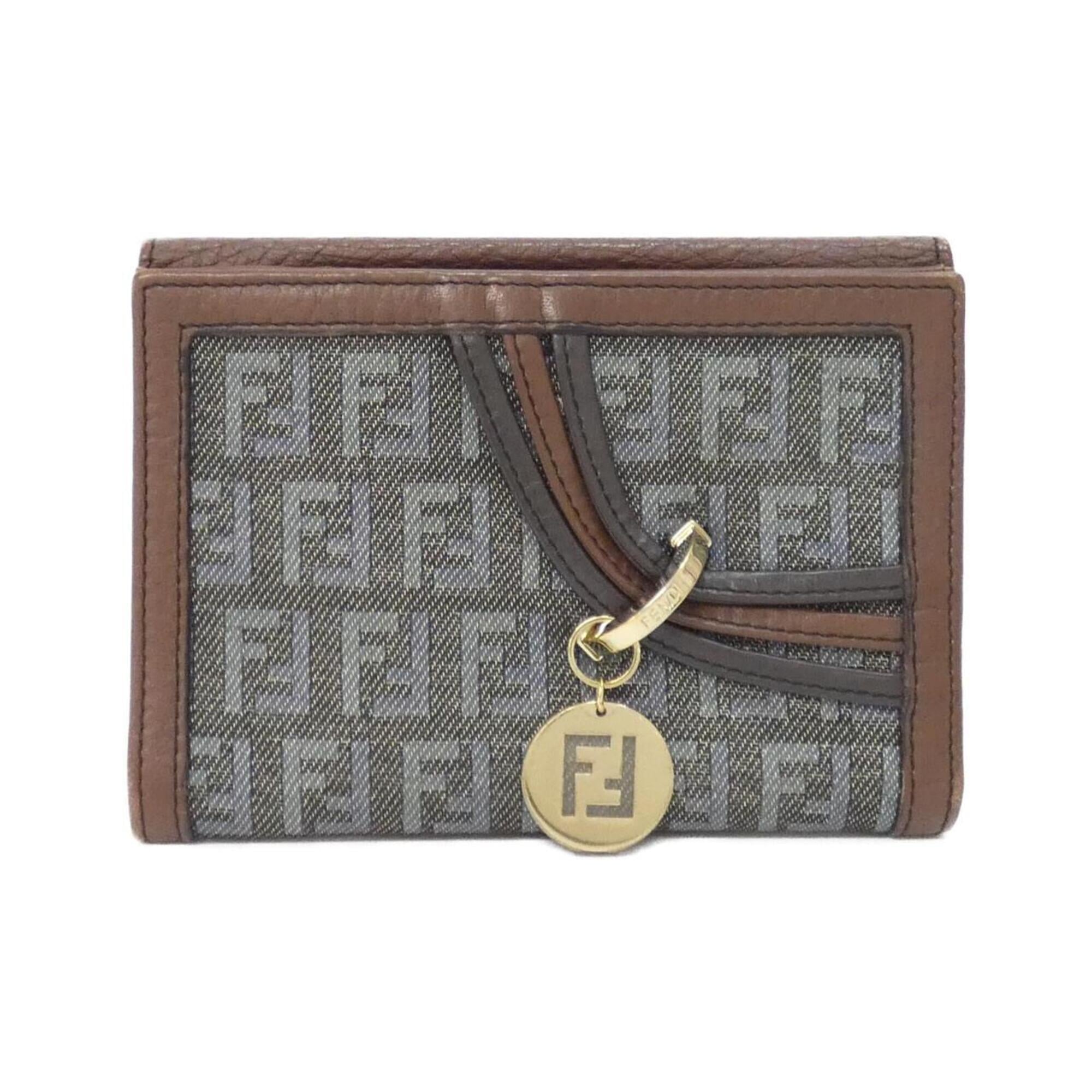 Fendi Blue Brown Gray Canvas Leather Wallet (Bi-Fold) (Pre-Owned)