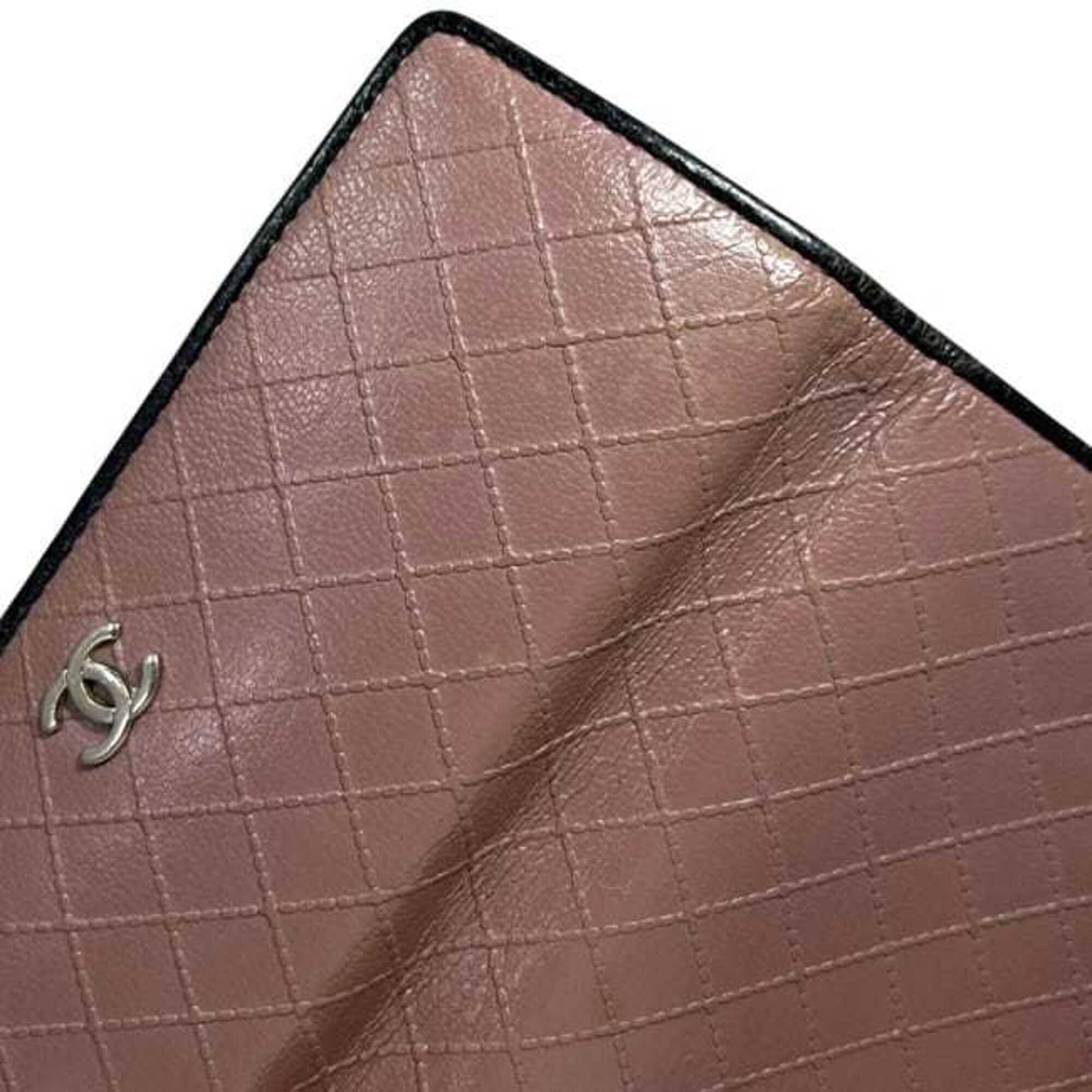 Chanel Black Pink Beige Leather Long Wallet (Tri-Fold) (Pre-Owned)