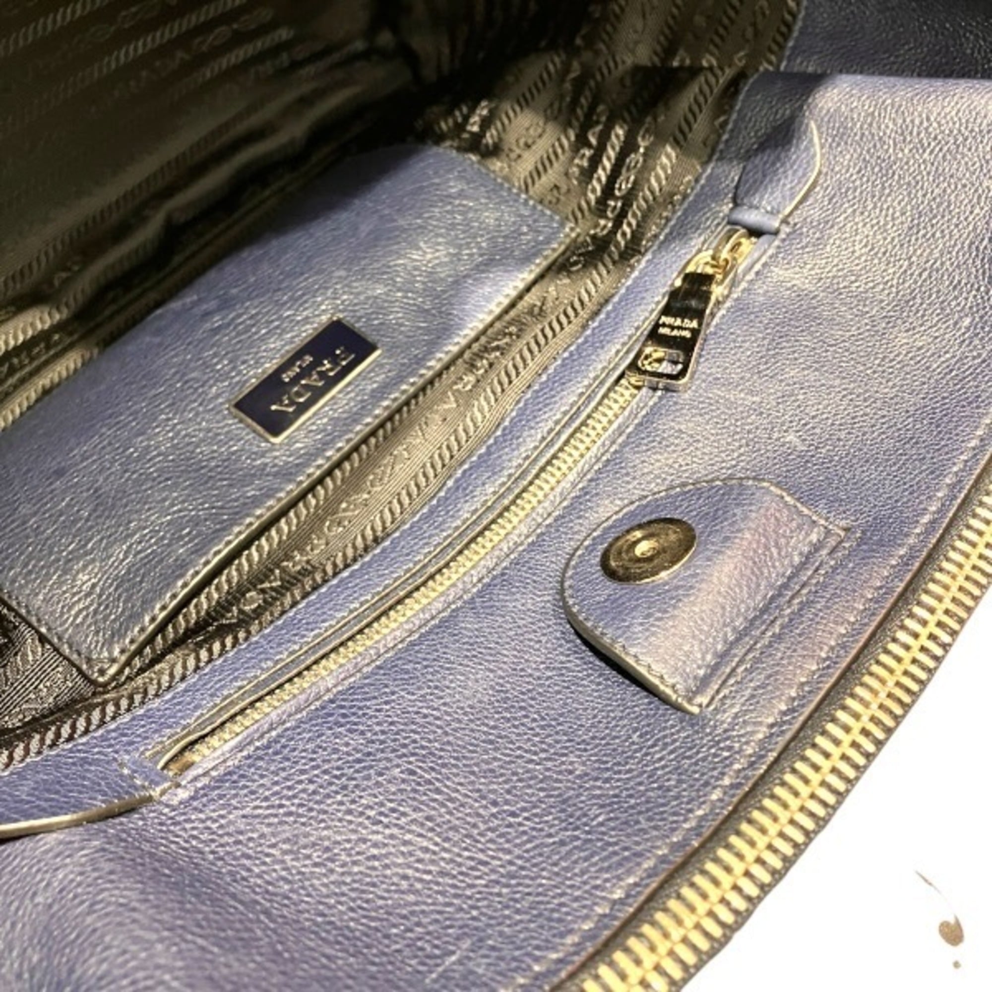 Prada Navy Leather Handbag Tote Bag (Pre-Owned)
