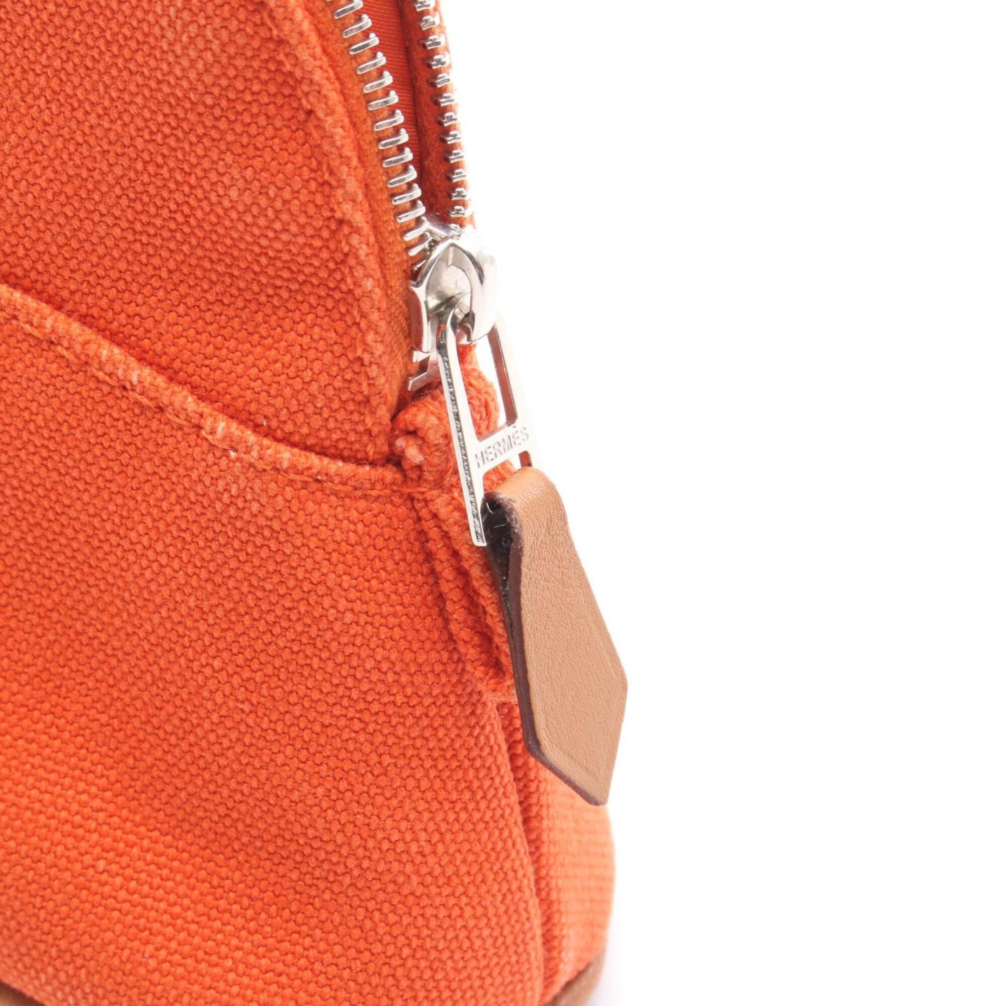 Hermes Brown Orange Canvas Leather Handbag Pouch (Pre-Owned)