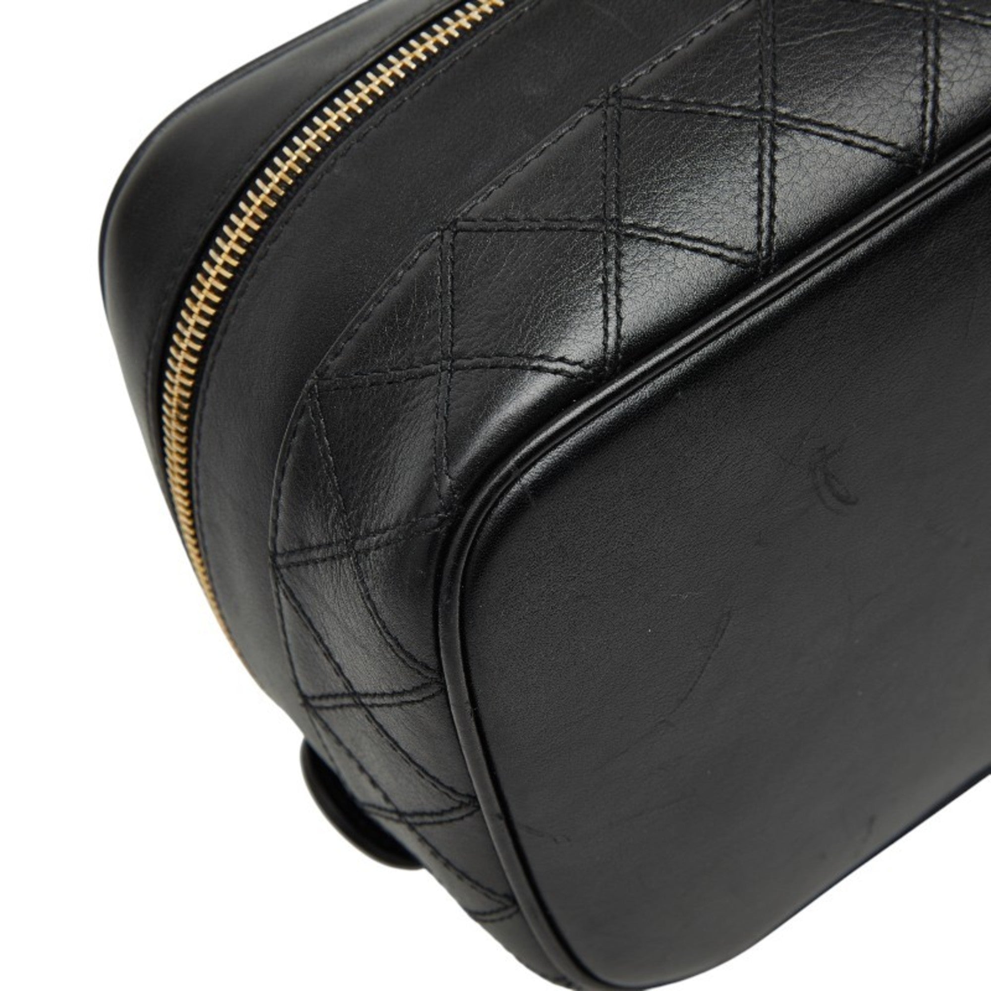 Chanel Black Leather Handbag Vanity Bag (Pre-Owned)