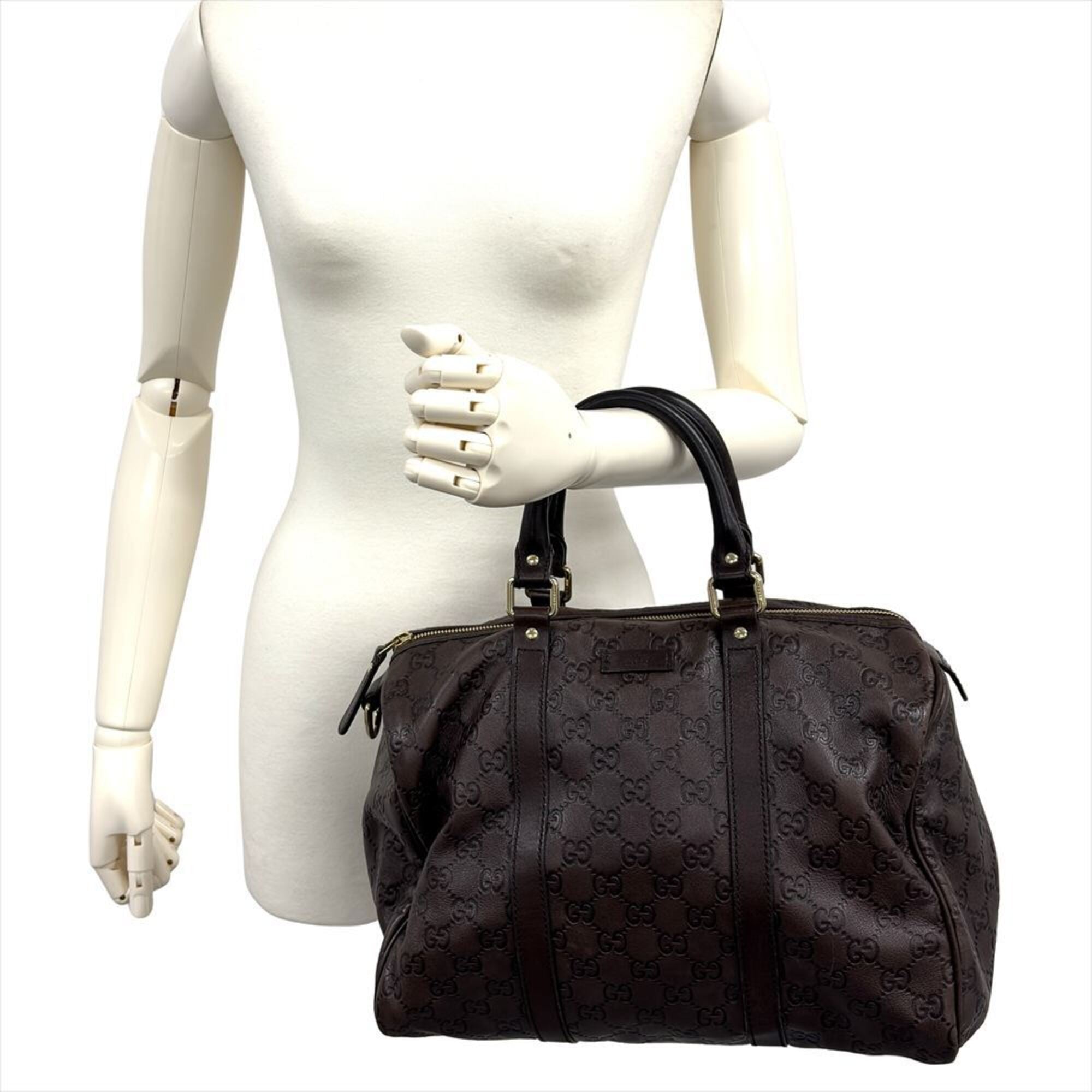 Gucci Brown Gg Leather Boston Bag Handbag (Pre-Owned)
