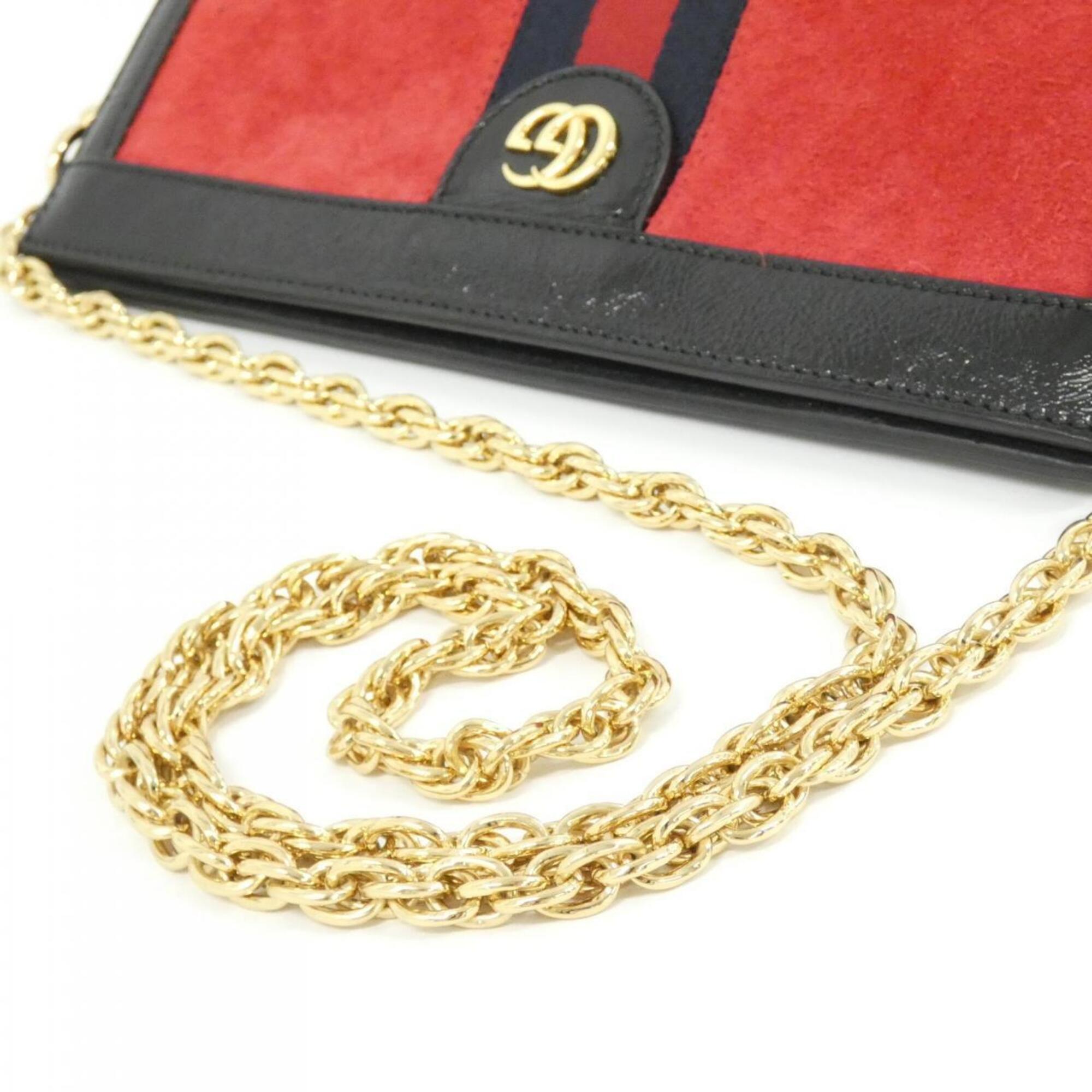 Gucci Ophidia Black Red Color Suede Leather Shoulder Bag (Pre-Owned)