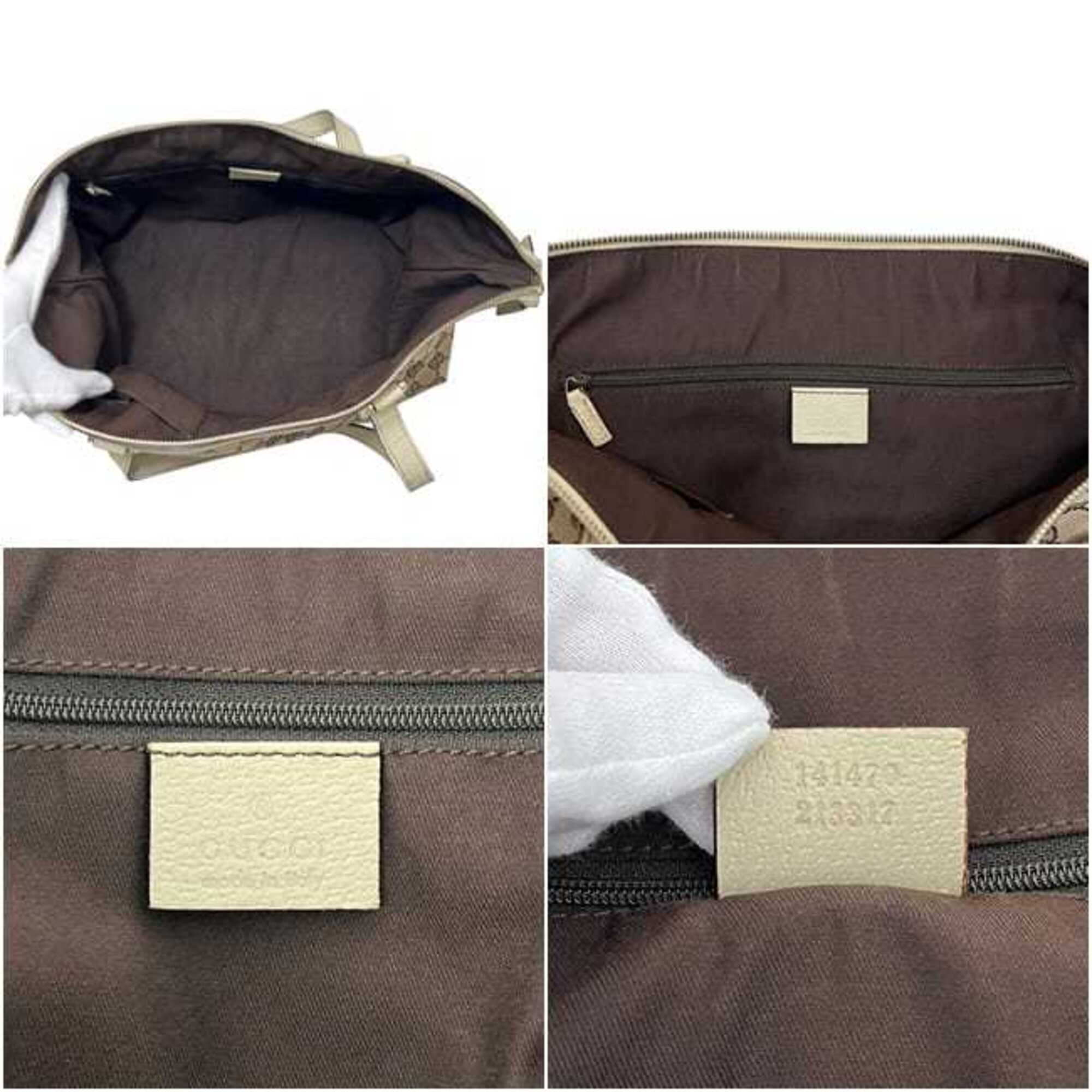 Gucci Beige Canvas Leather Tote Bag (Pre-Owned)