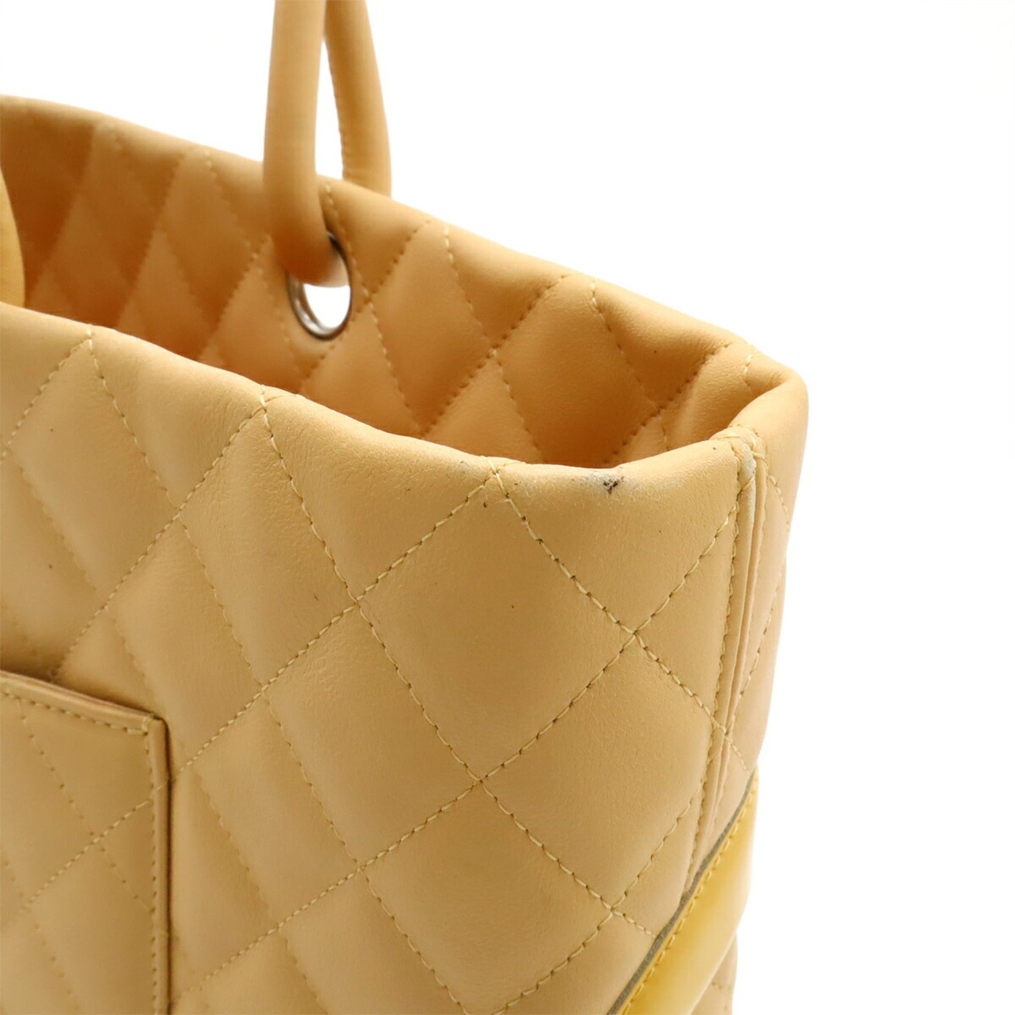 Chanel Beige Yellow Leather Shoulder Bag Tote Bag (Pre-Owned)